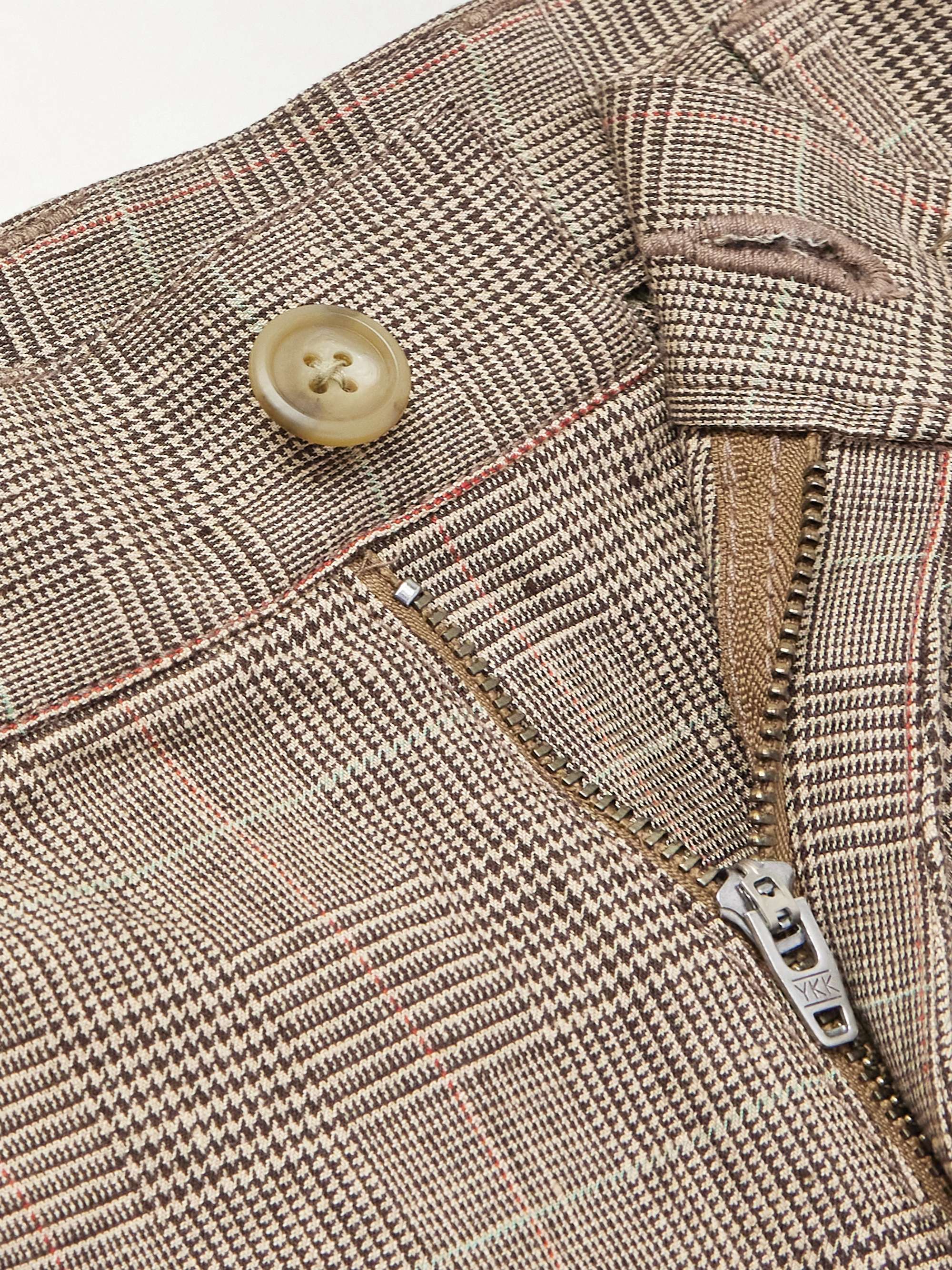 Straight-Leg Pleated Prince of Wales Checked Linen Suit Trousers view