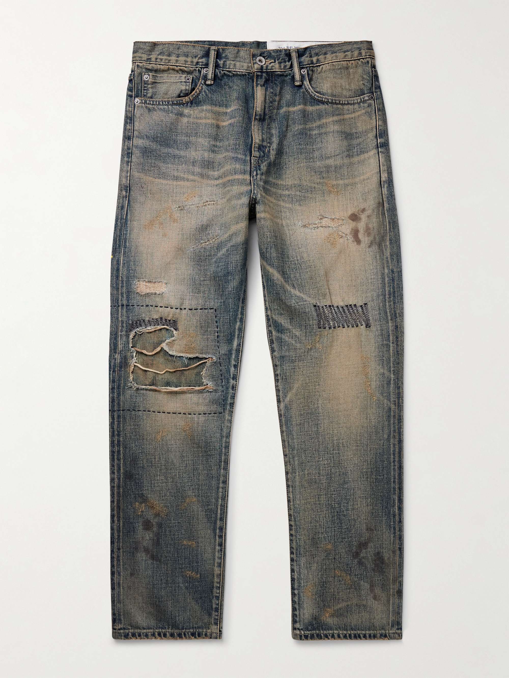 Savage Slim-Fit Straight-Leg Distressed Selvedge Jeans hero visual
