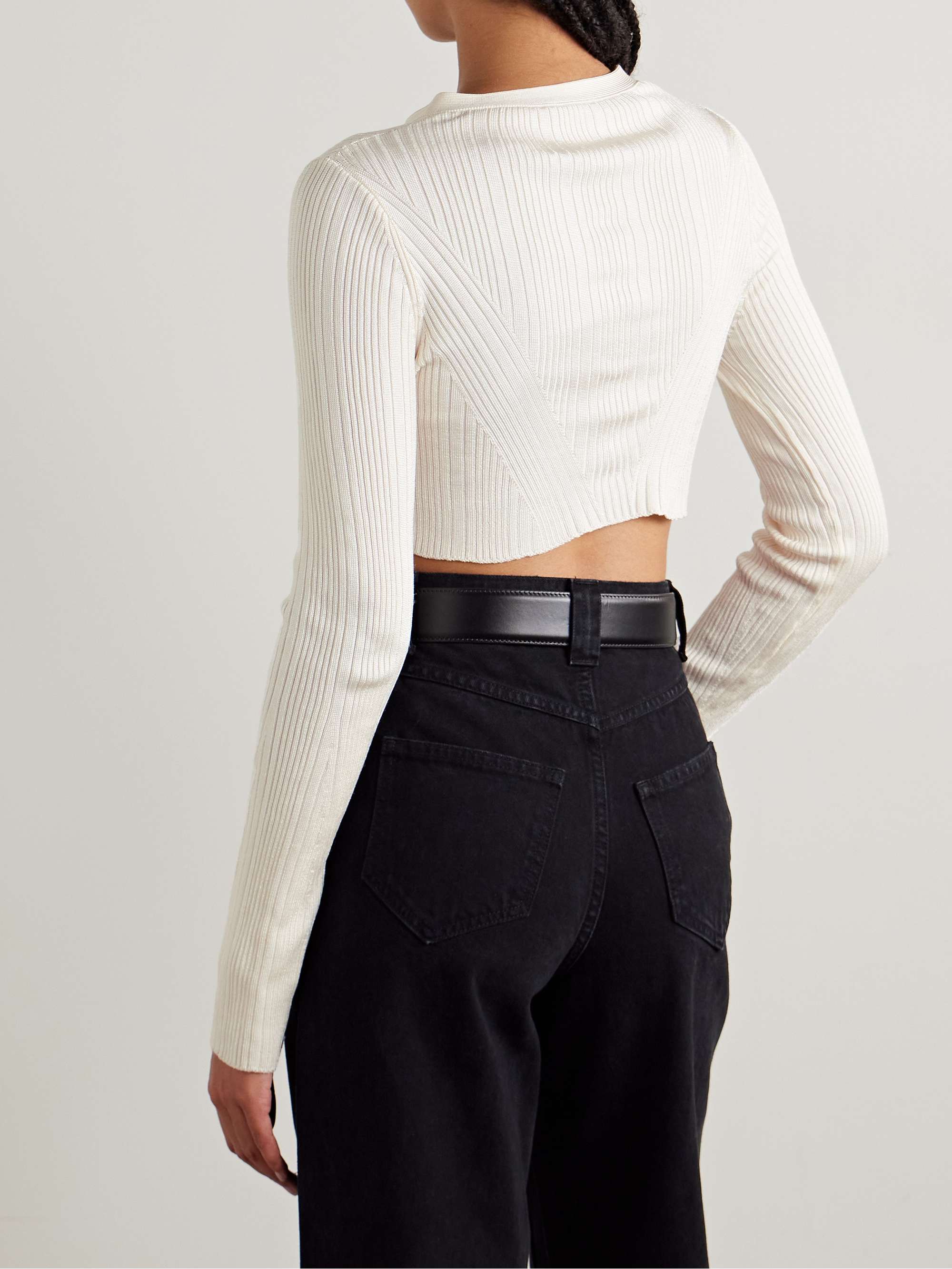 Glynis cropped ribbed silk cardigan view