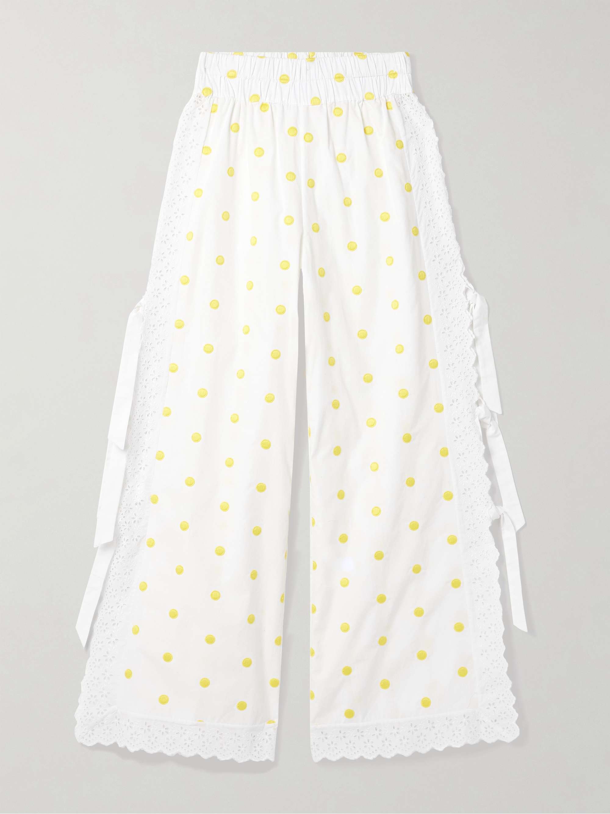 Broderie anglaise-trimmed polka-dot cotton wide-leg pants hero visual