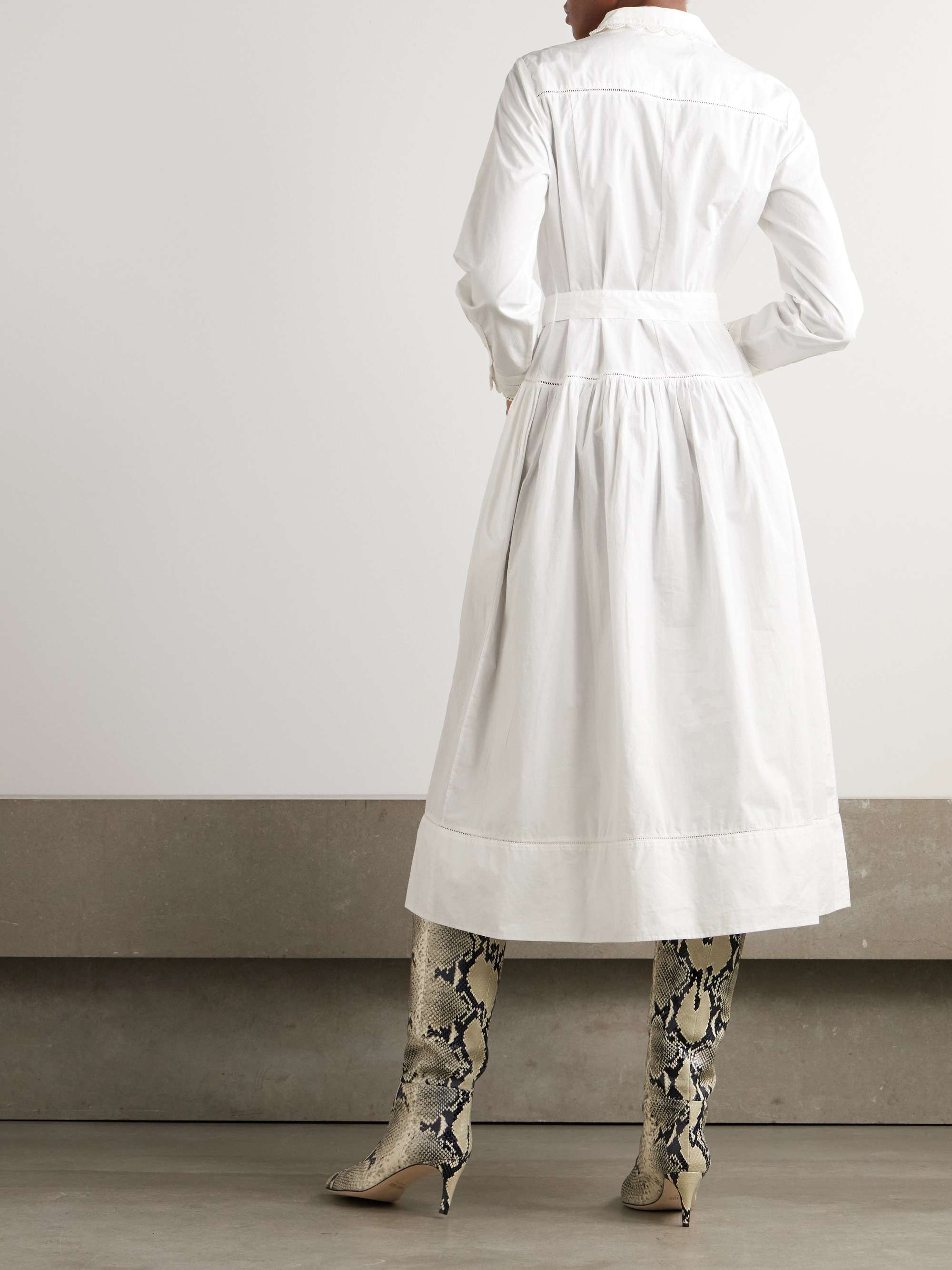 Ariane belted crocheted-trimmed cotton-poplin midi dress view