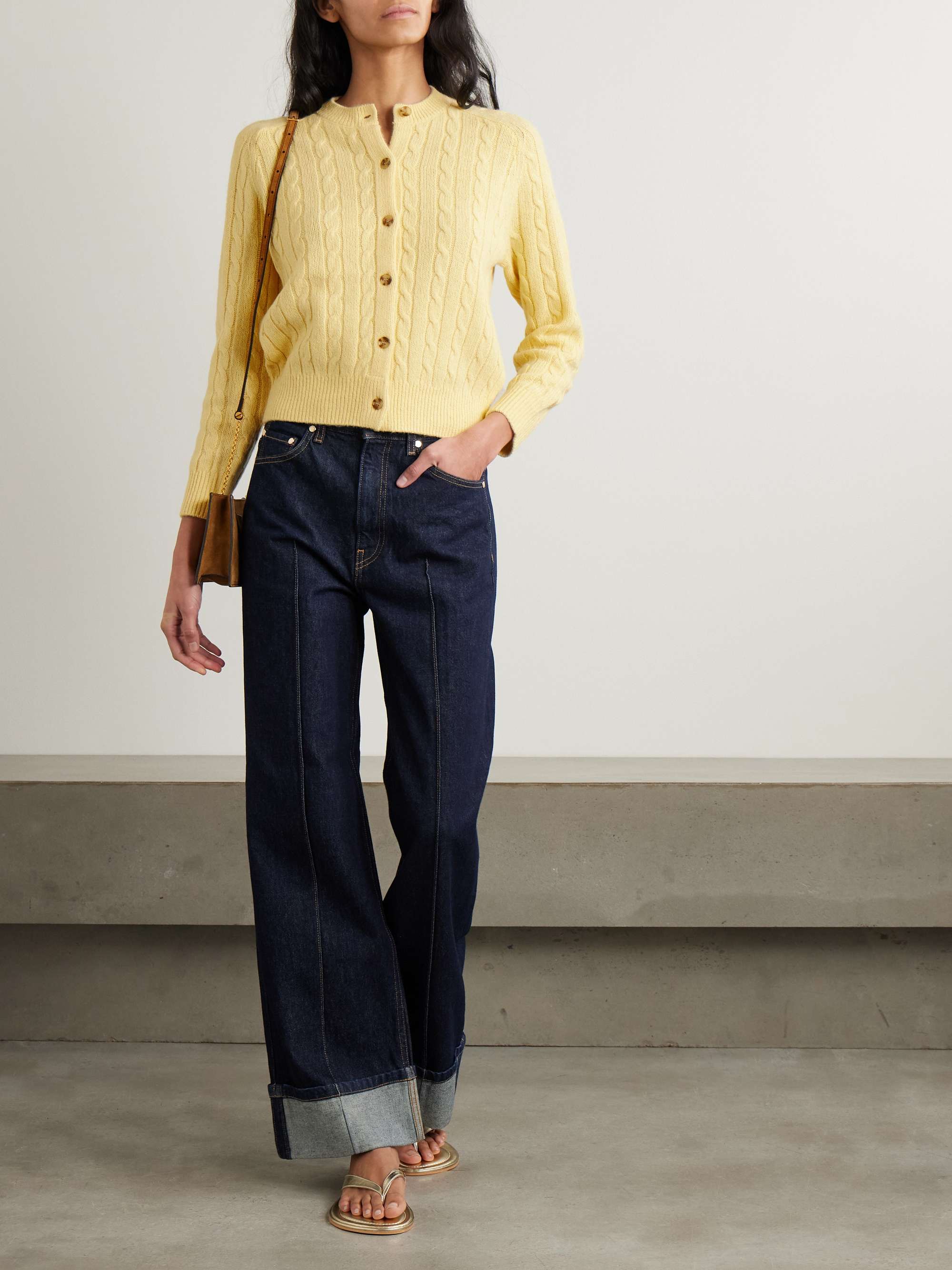 Penrose cable-knit wool, cotton and linen-blend cardigan view