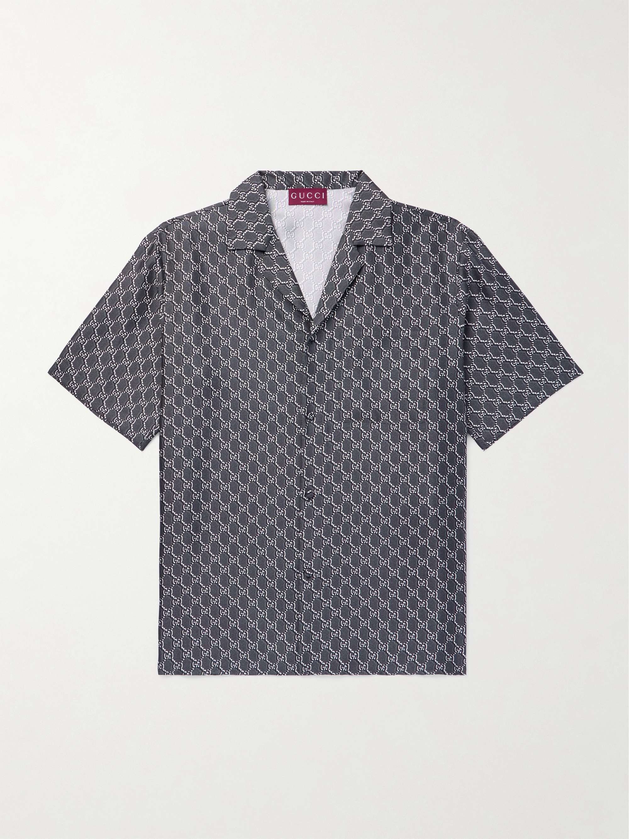 Camp-Collar Logo-Print Silk Shirt hero visual