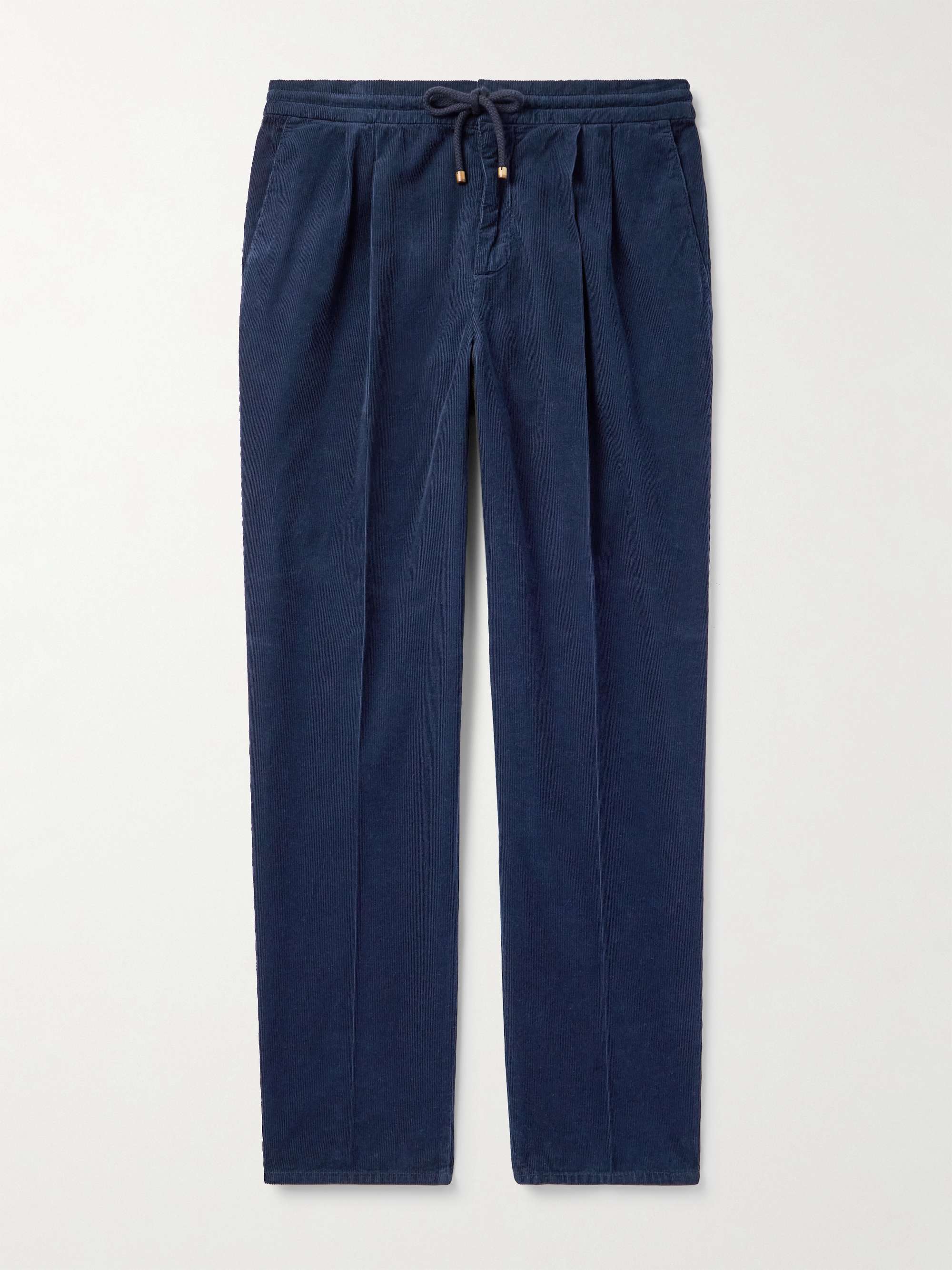 Straight-Leg Pleated Cotton-Corduroy Drawstring Trousers hero visual