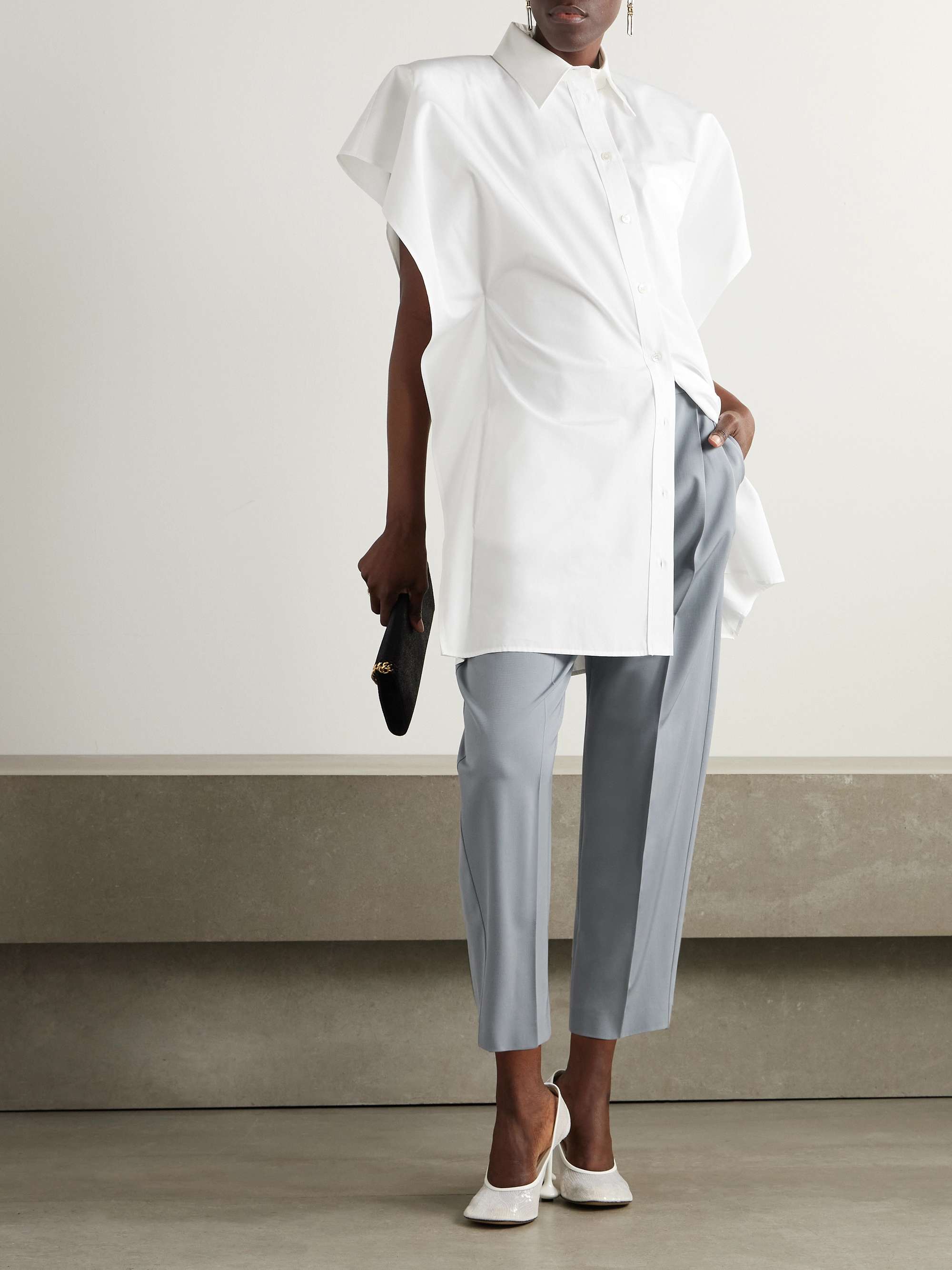 Cropped pleated wool-blend tapered pants view