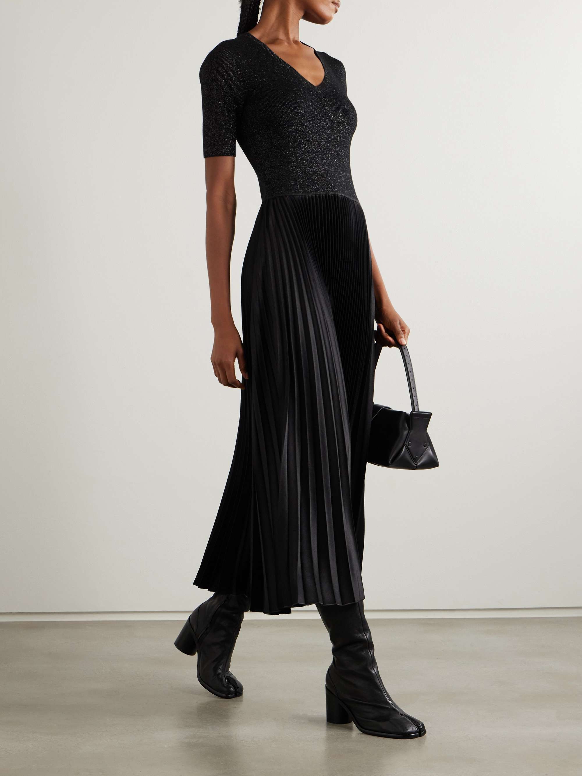 Domat metallic merino wool-blend and pleated satin dress view