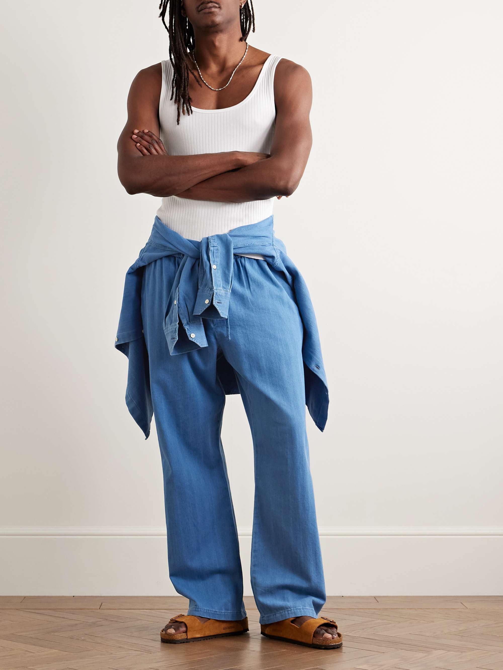Rocha Straight-Leg Herringbone Cotton Drawstring Trousers view