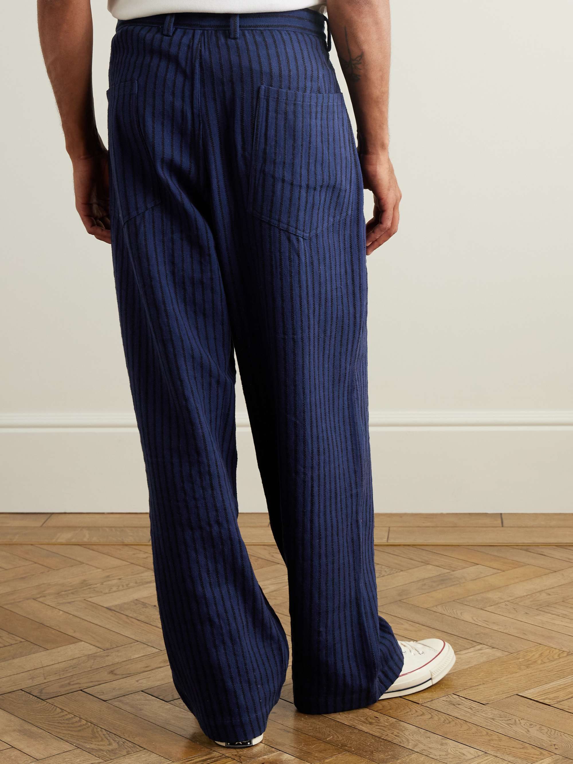 Yuki Wide-Leg Pleated Striped Cotton Suit Trousers view