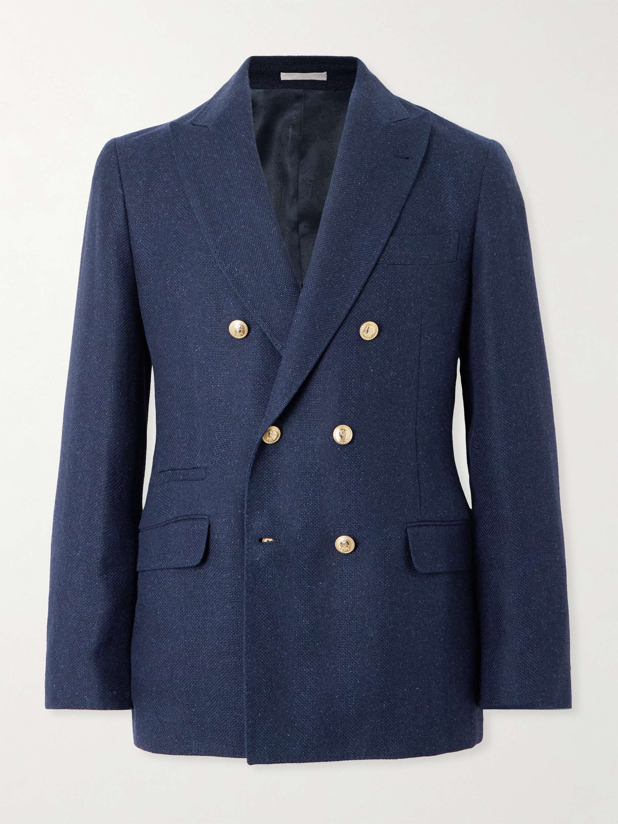 Slim-Fit Double-Breasted Linen, Silk, Wool and Cotton-Blend Suit Jacket hero visual