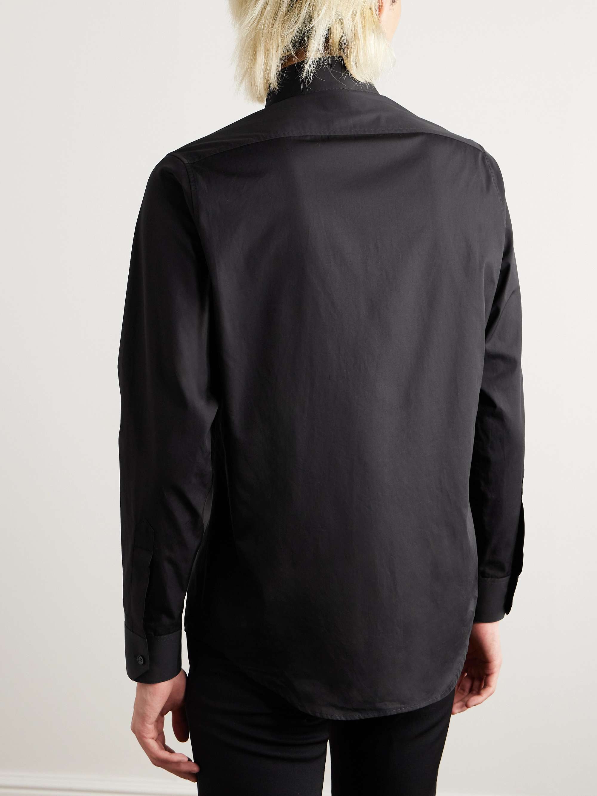 Slim-Fit Mandarin-Collar Logo-Embroidered Cotton-Poplin Shirt view
