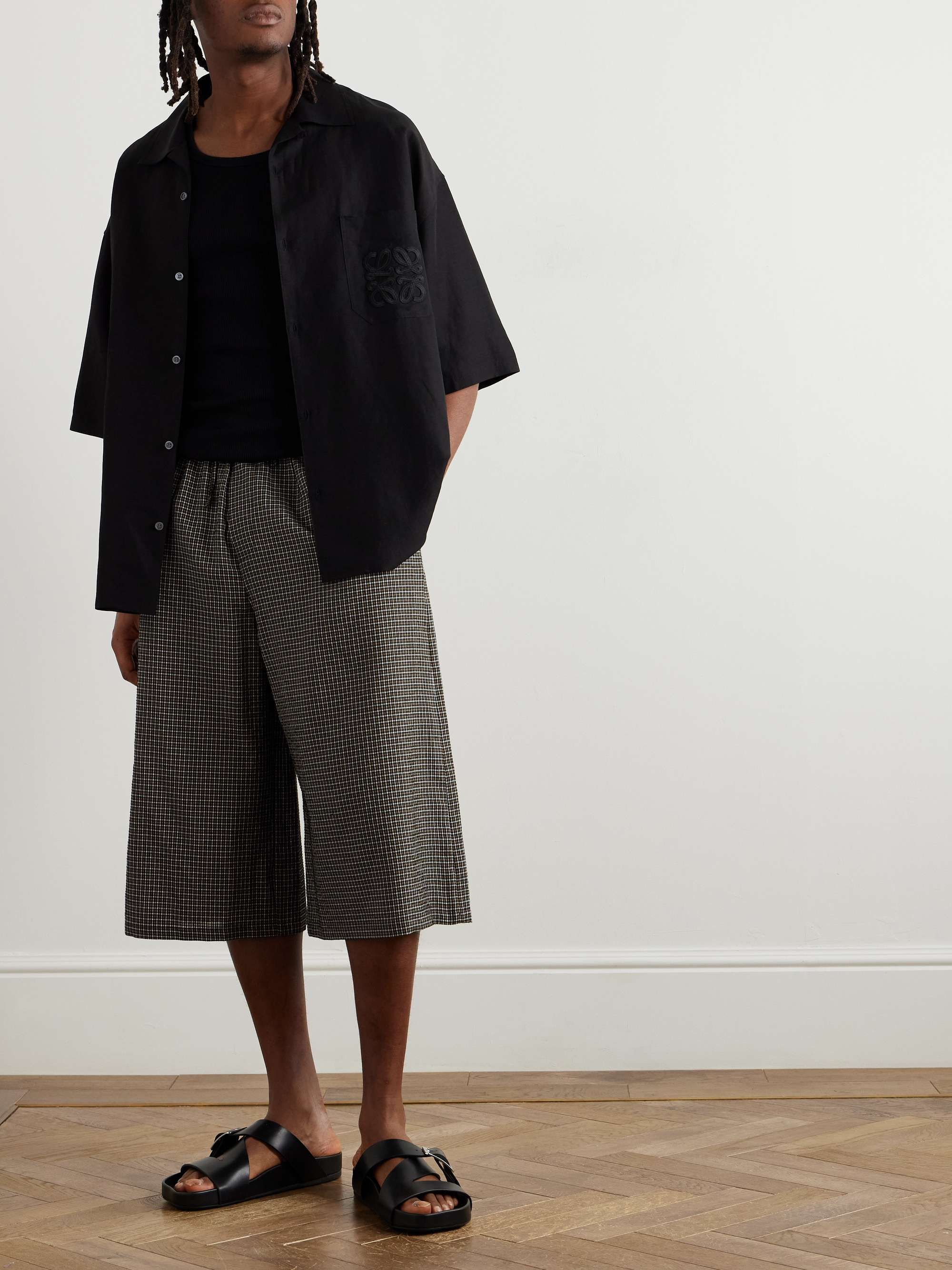 + Paula's Ibiza Wide-Leg Checked Gauze Drawstring Shorts view