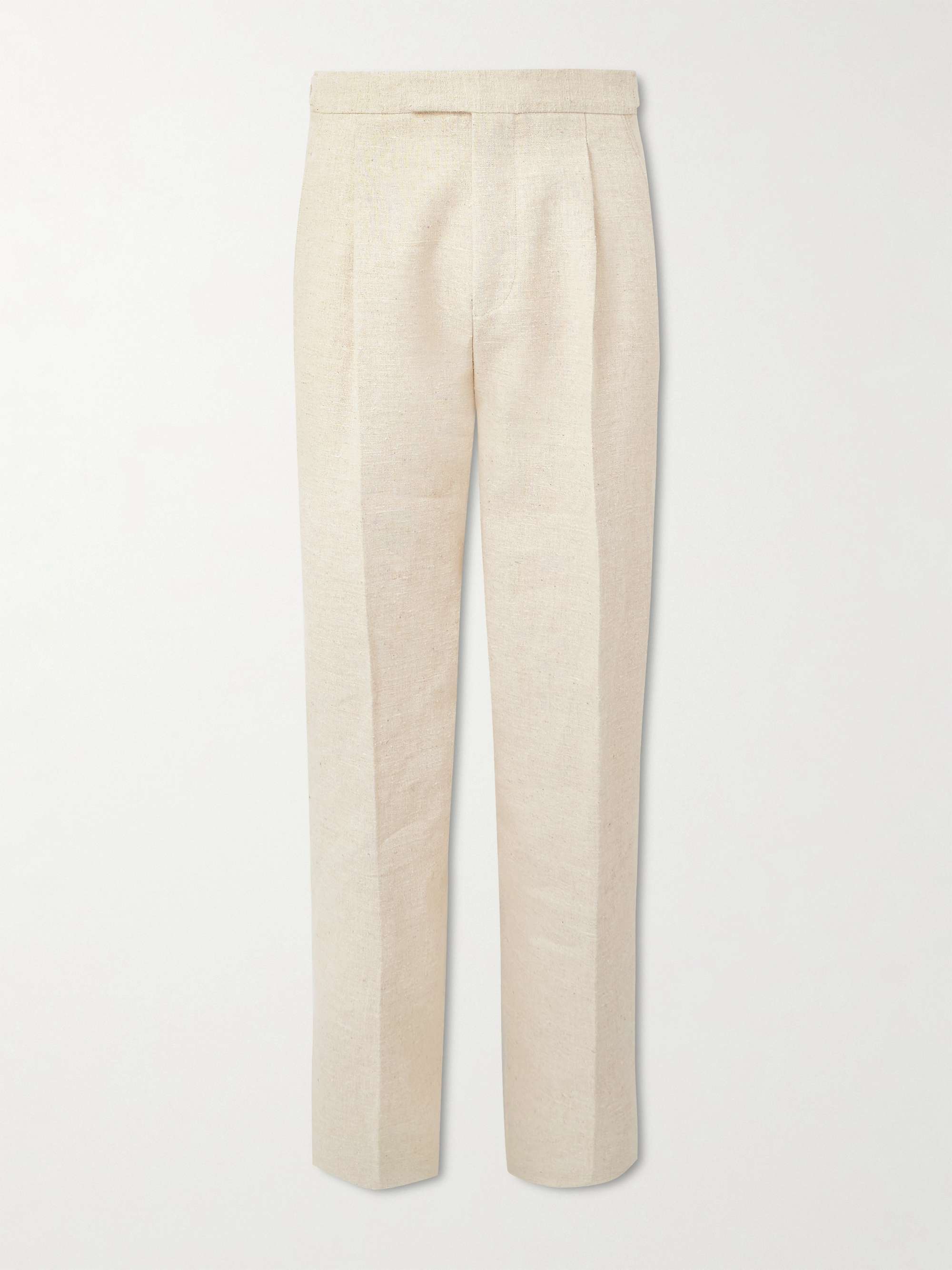 Straight-Leg Pleated Linen, Silk and Hemp-Blend Trousers hero visual
