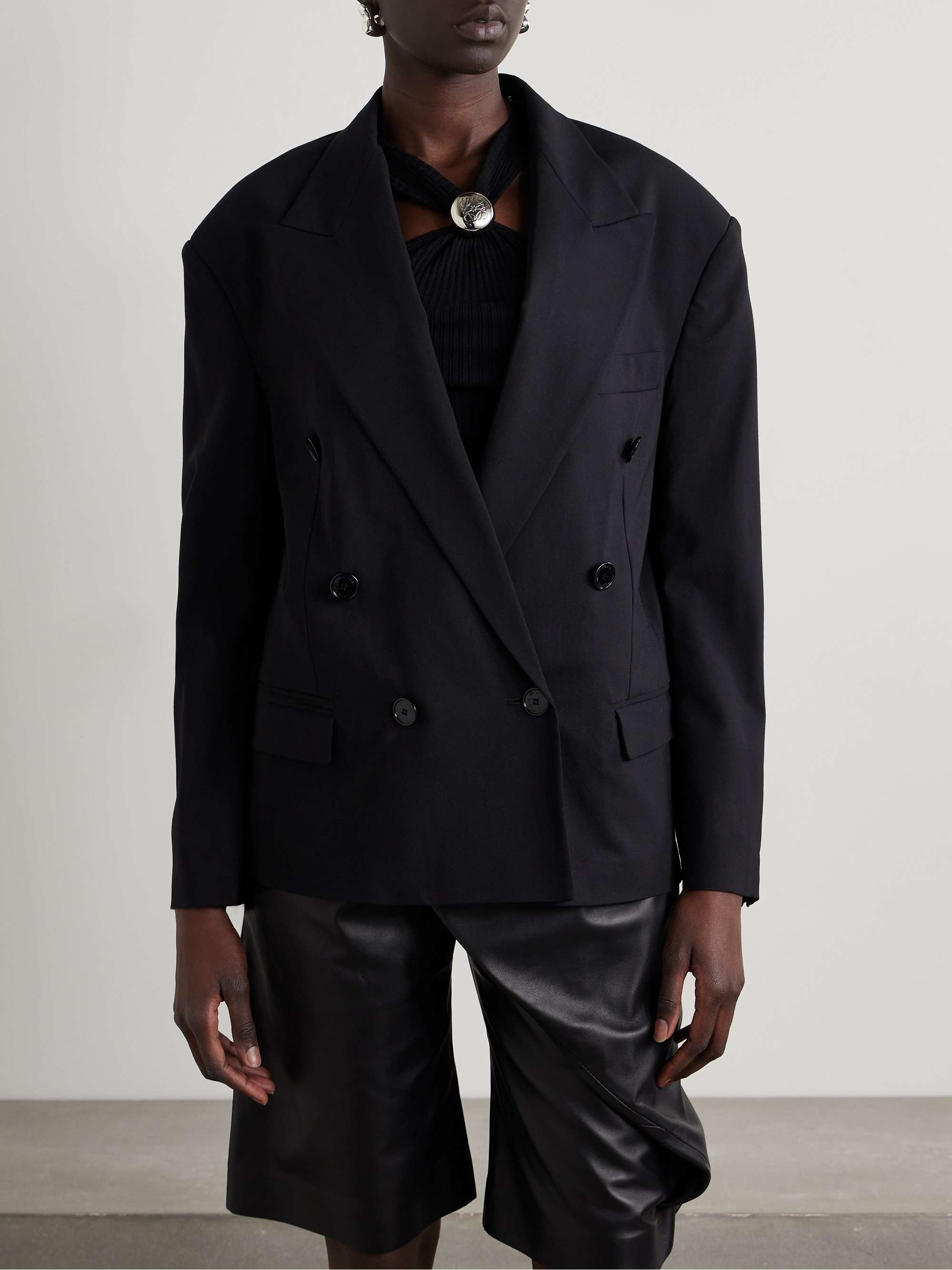Klero double-breasted grain de poudre wool-blend blazer view