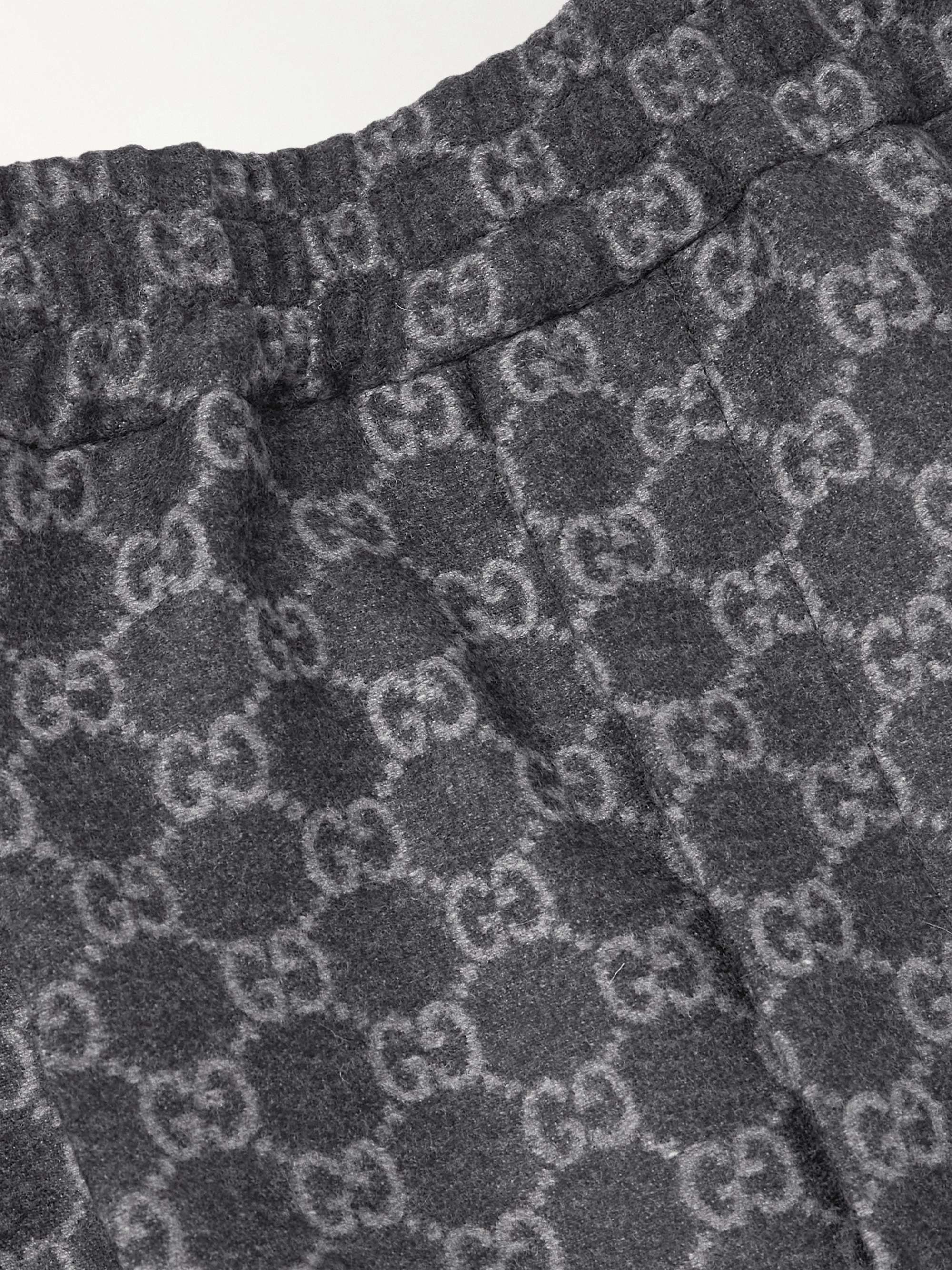 Tapered Cropped Monogrammed Wool-Flannel Trousers view