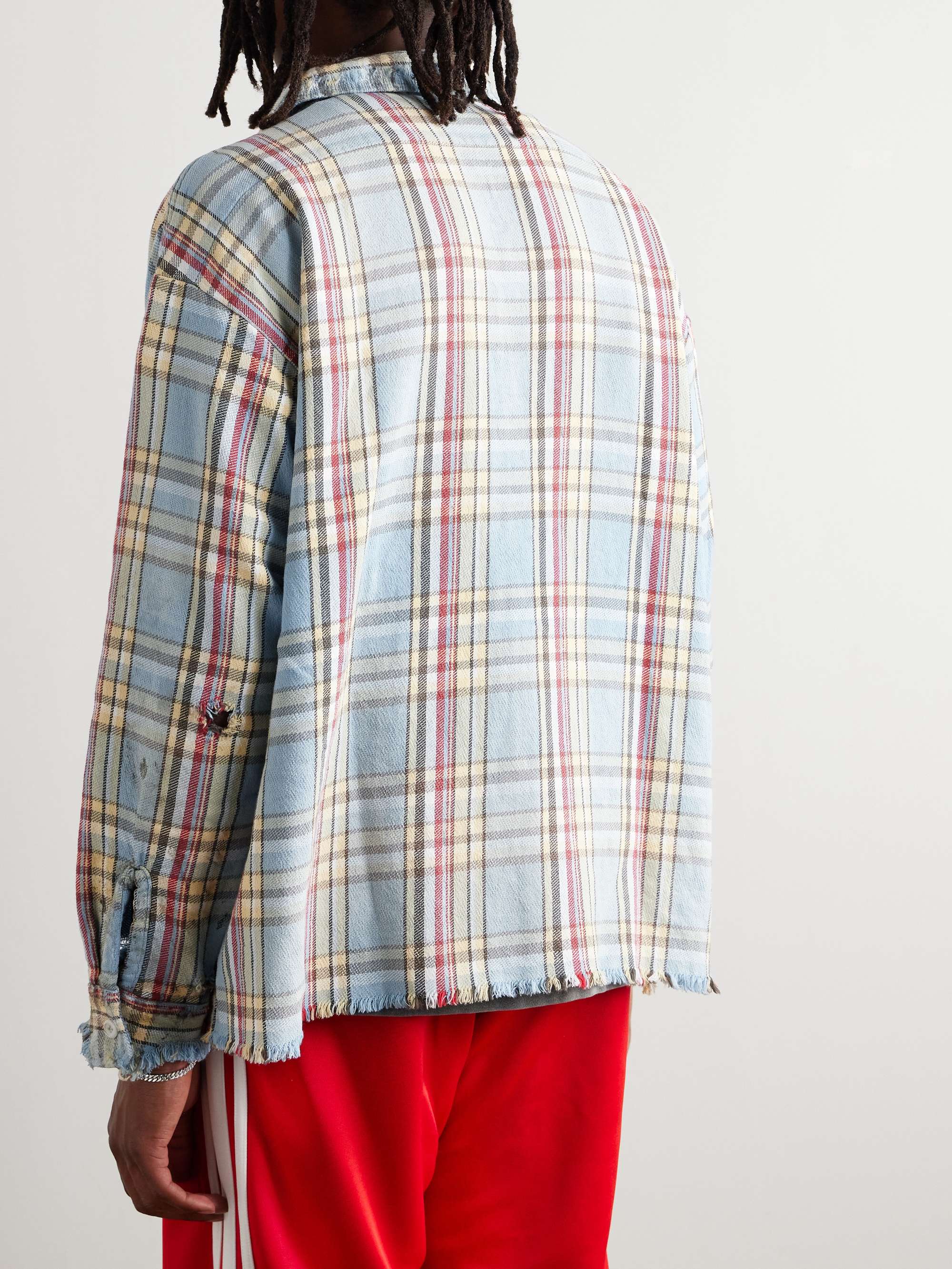 + LASTMAN Distressed Checked Cotton-Flannel Shirt view