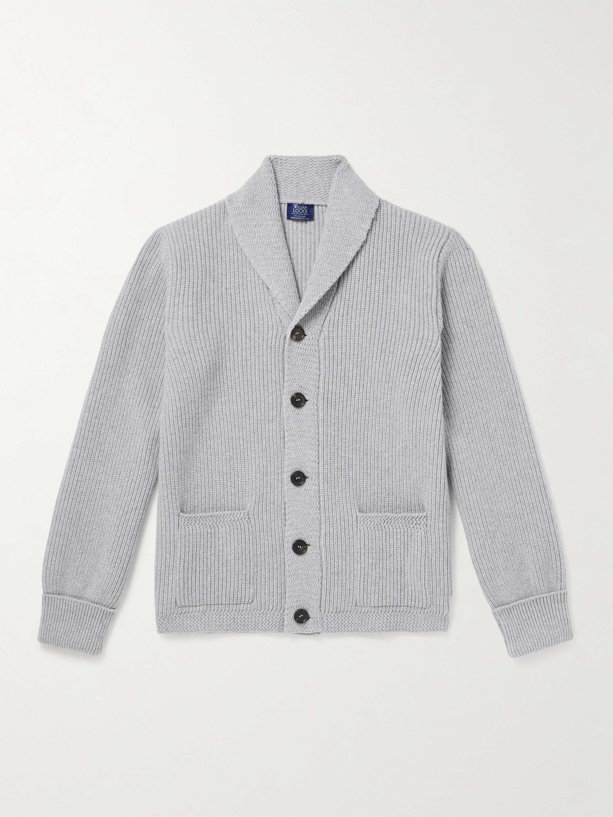 Duncan Shawl-Collar Ribbed Merino Wool and Cashmere-Blend Cardigan hero visual