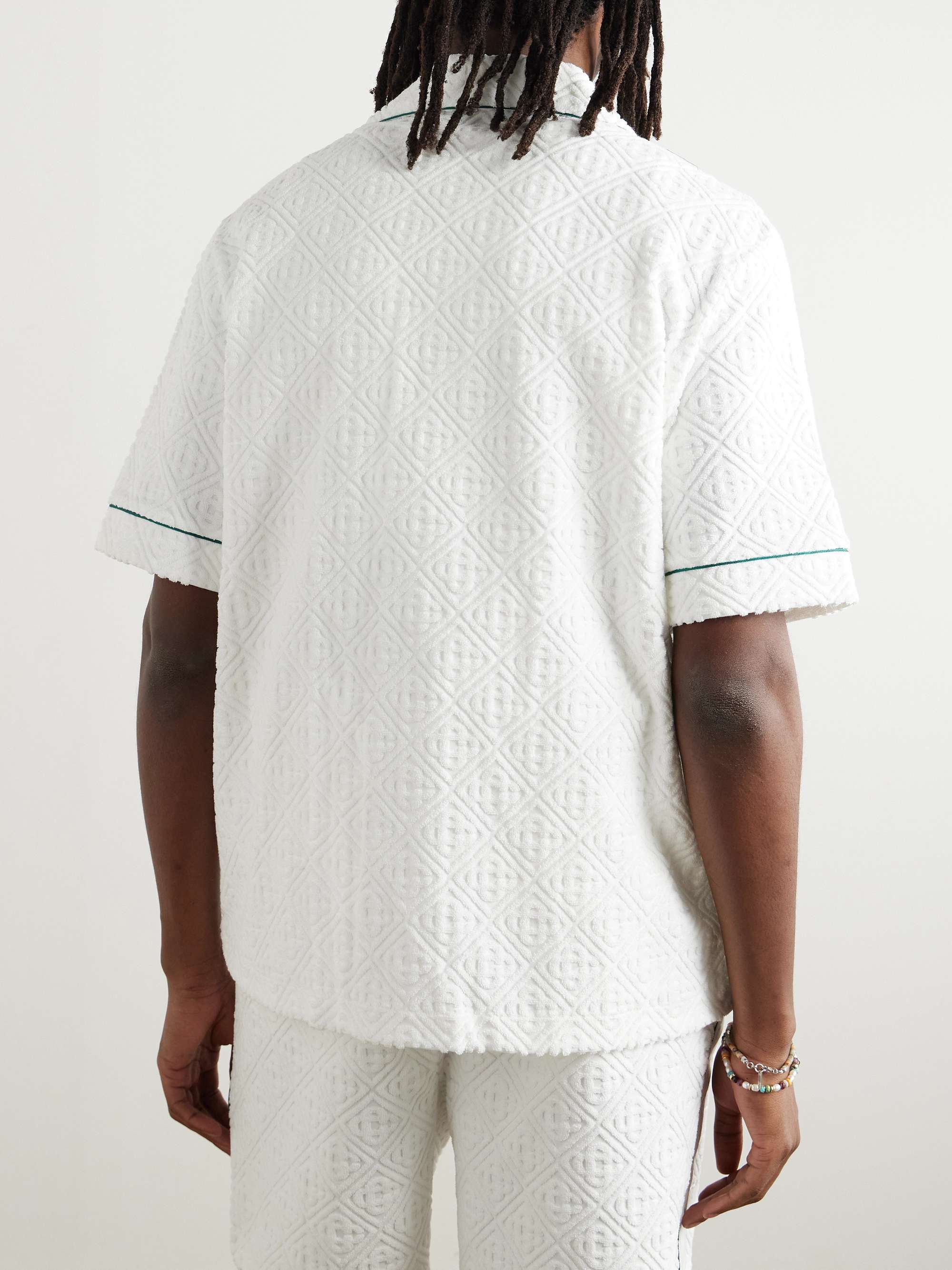 Camp-Collar Logo-Appliquéd Monogrammed Cotton-Blend Terry Jacquard Shirt view