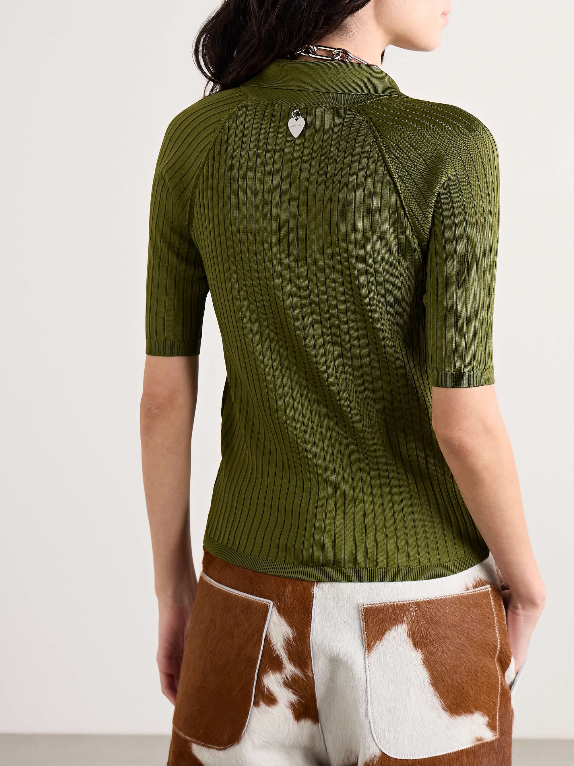 Ribbed-knit polo top view