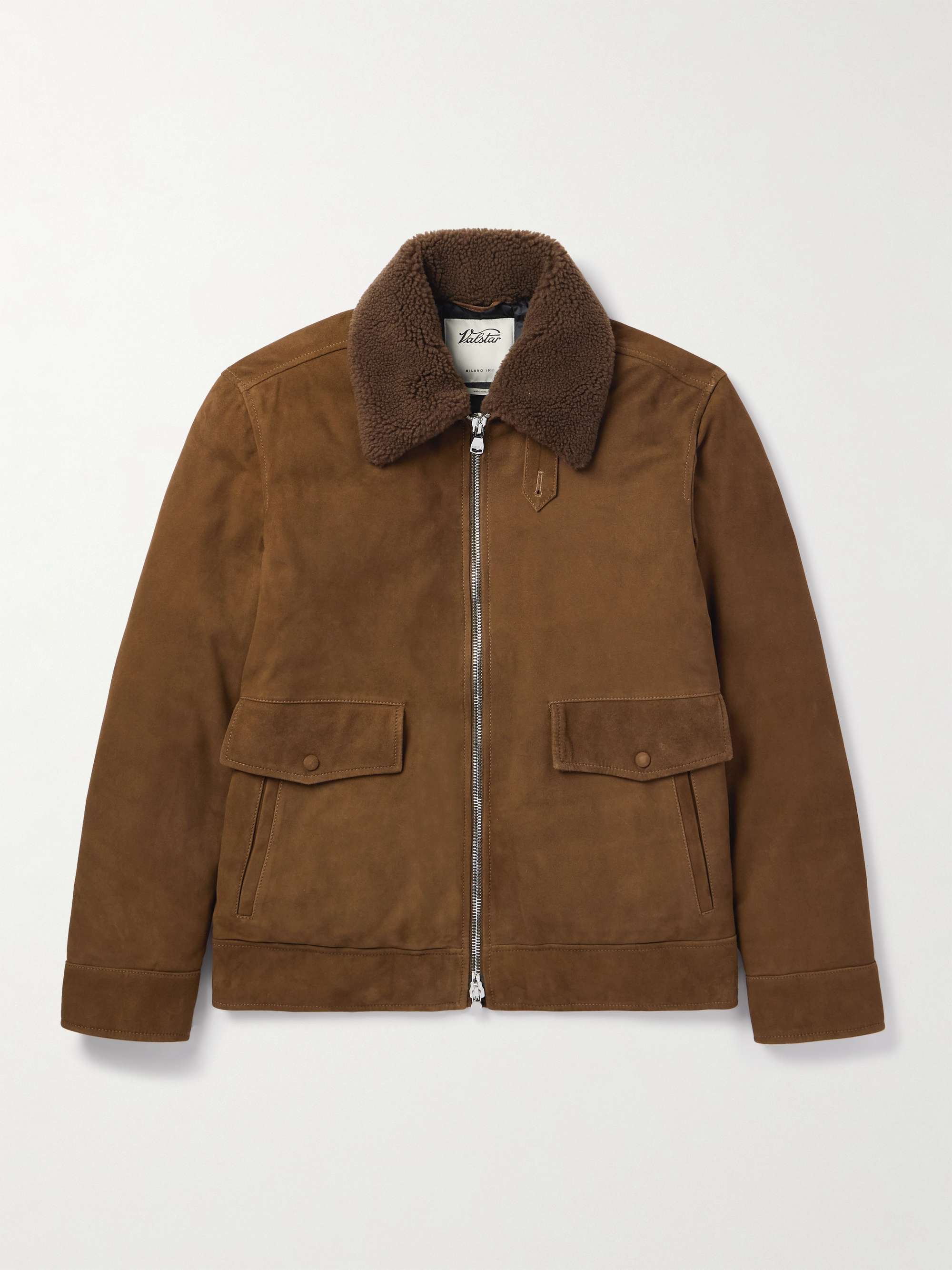 Shearling-Trimmed Suede Down Jacket hero visual