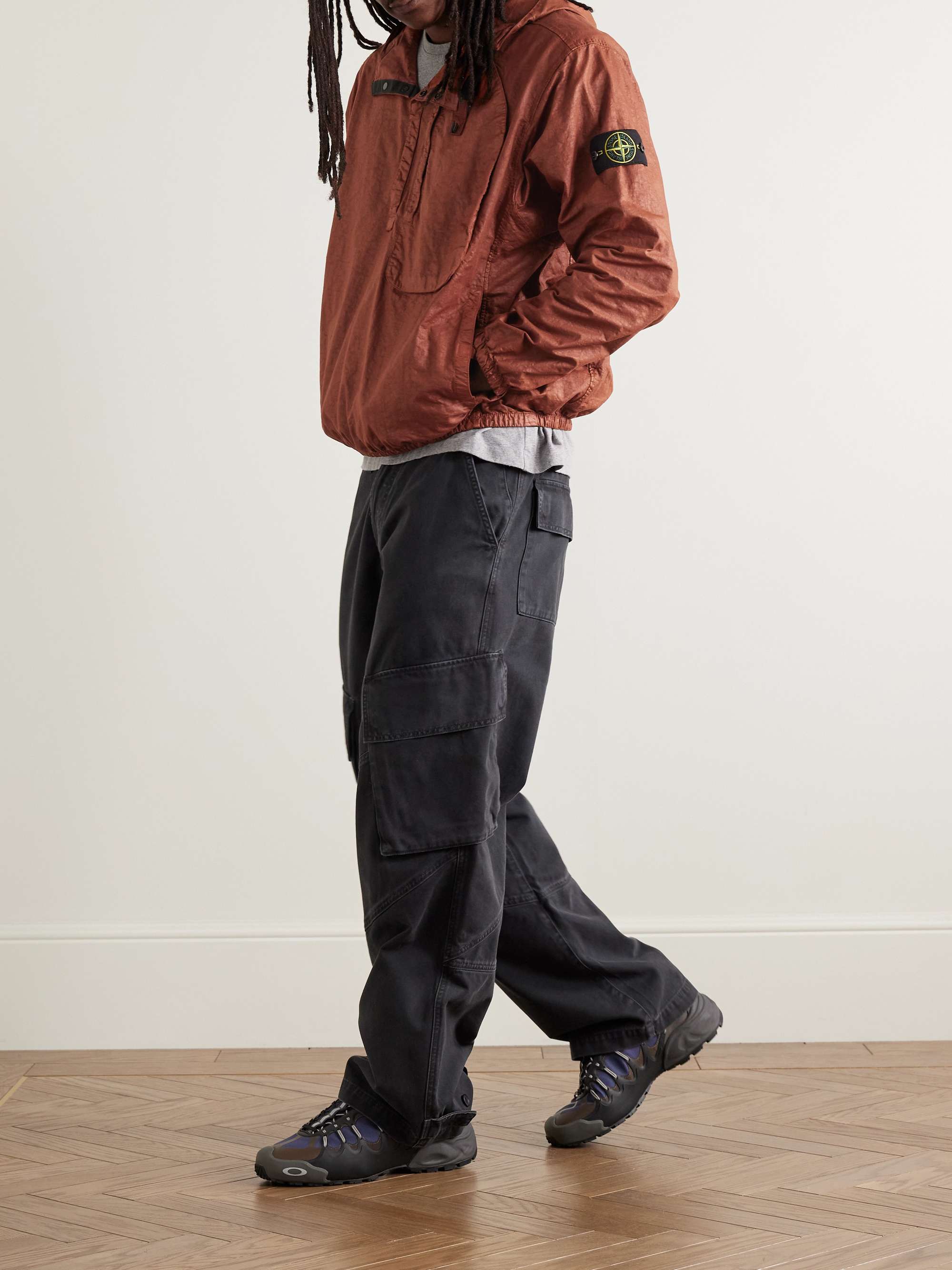 Panama Logo-Appliquéd Garment-Dyed Nylon Half-Placket Hooded Jacket view