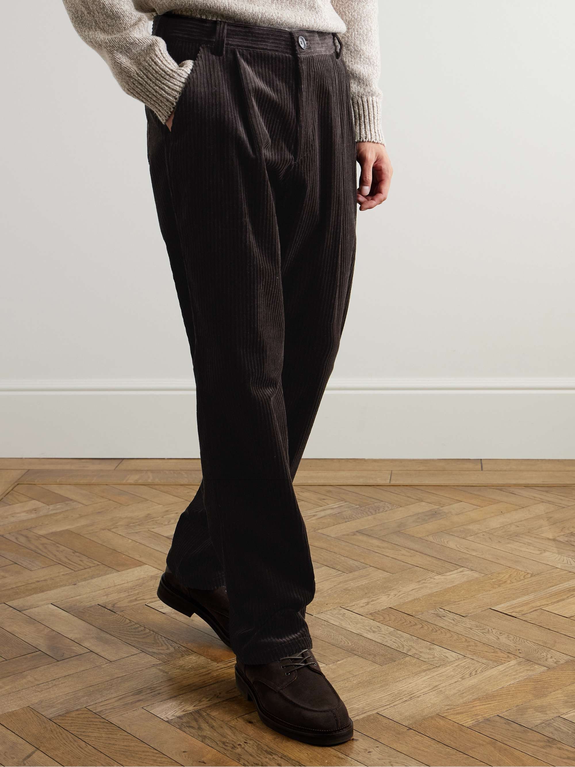 Morton Straight-Leg Pleated Cotton-Blend Corduroy Trousers view