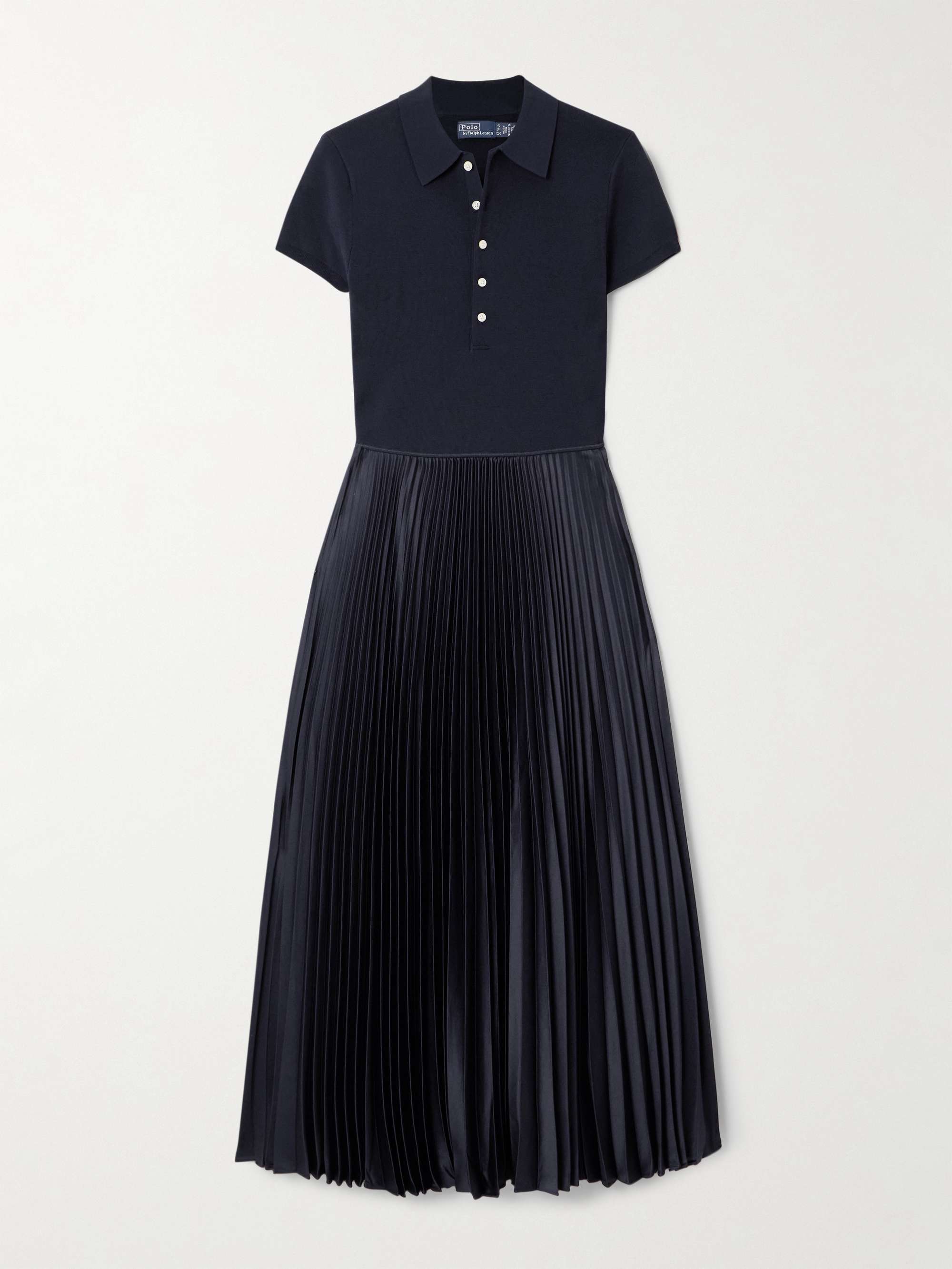 Pleated stretch-knit and recycled-satin midi dress hero visual