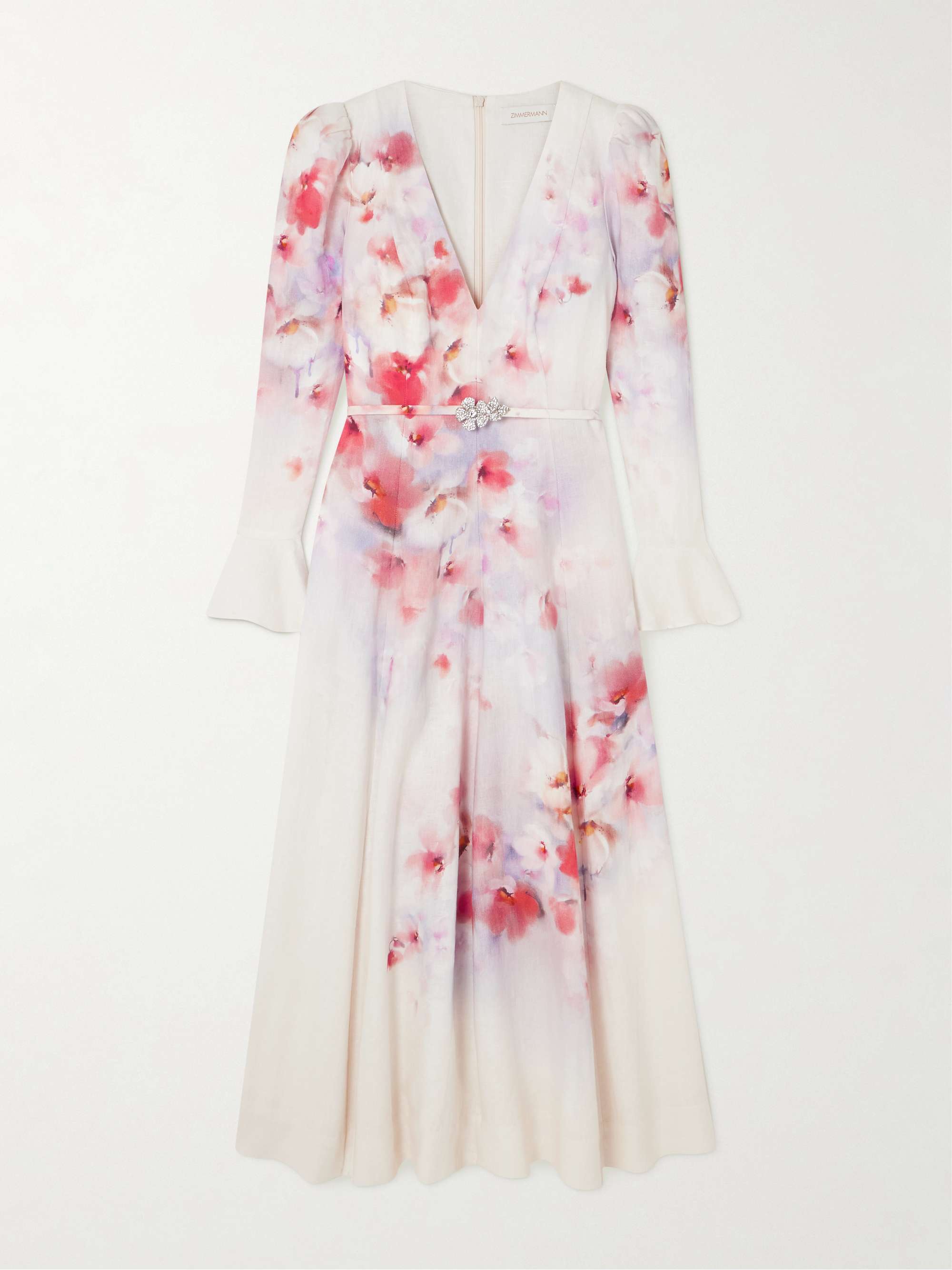 Crush belted floral-print linen midi dress hero visual