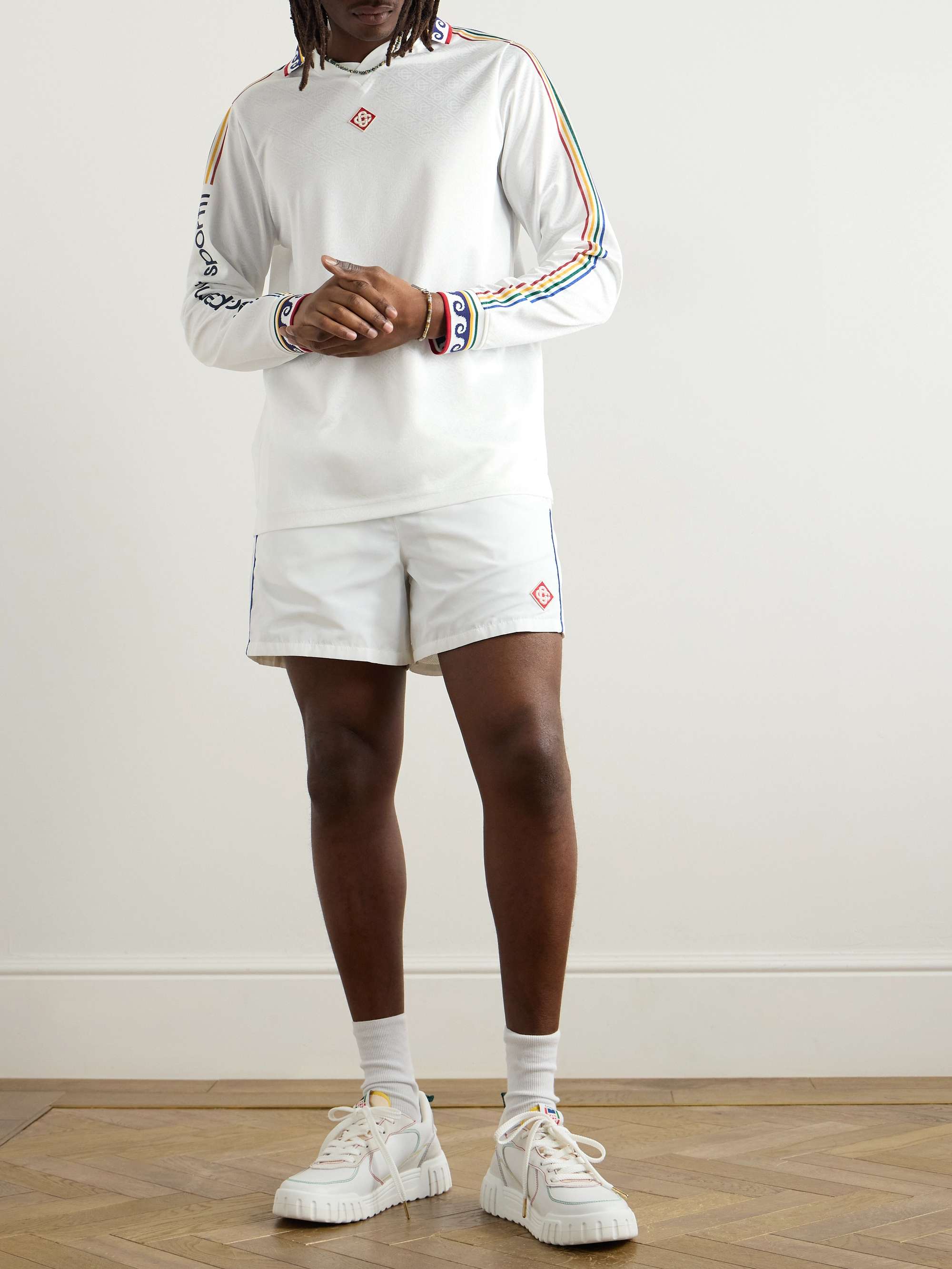 Jacquard-Trimmed Logo-Appliquéd Printed Jersey Polo Shirt view