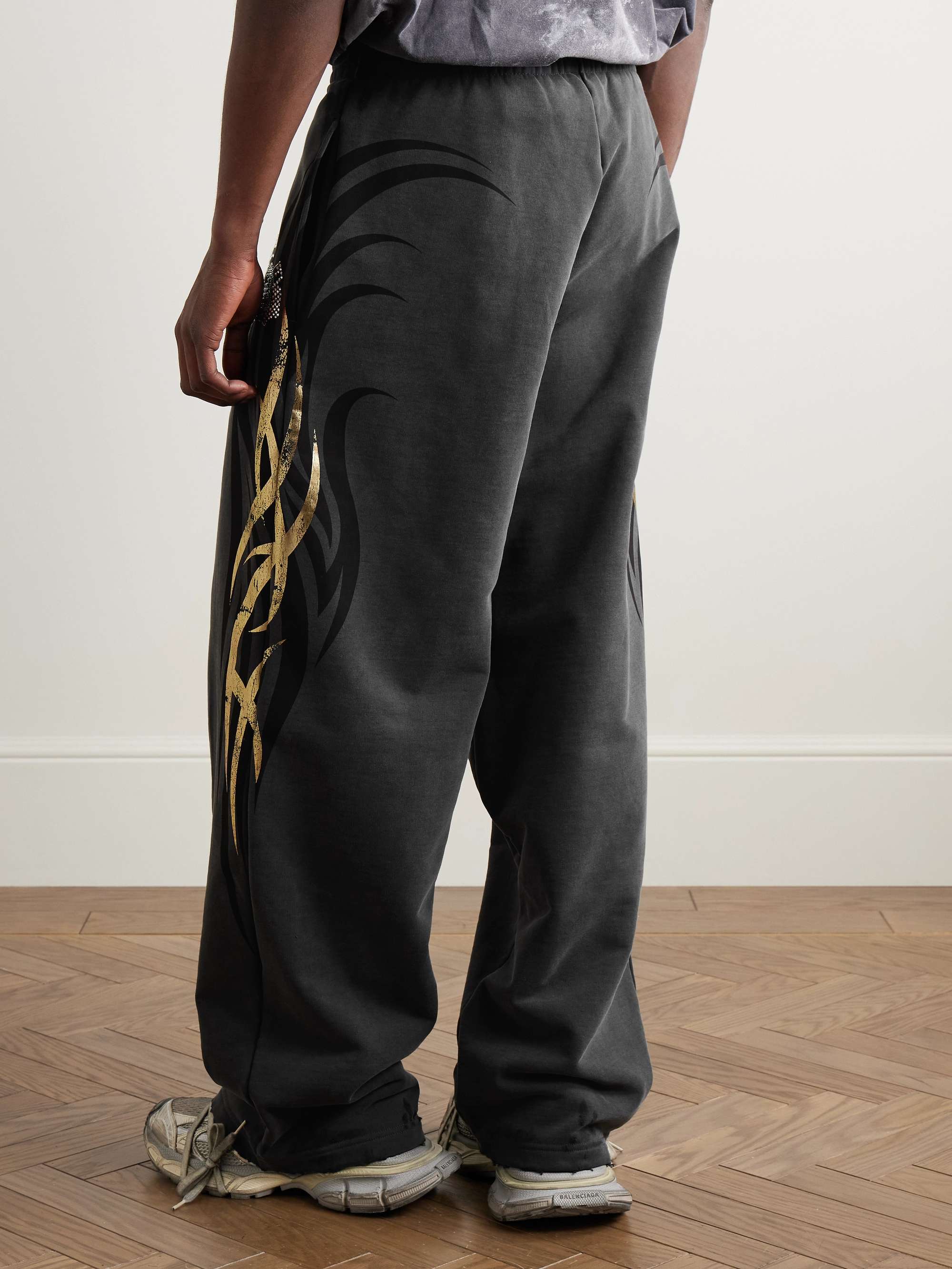 Tacky Wide-Leg Crystal-Embellished Printed Cotton-Jersey Sweatpants view