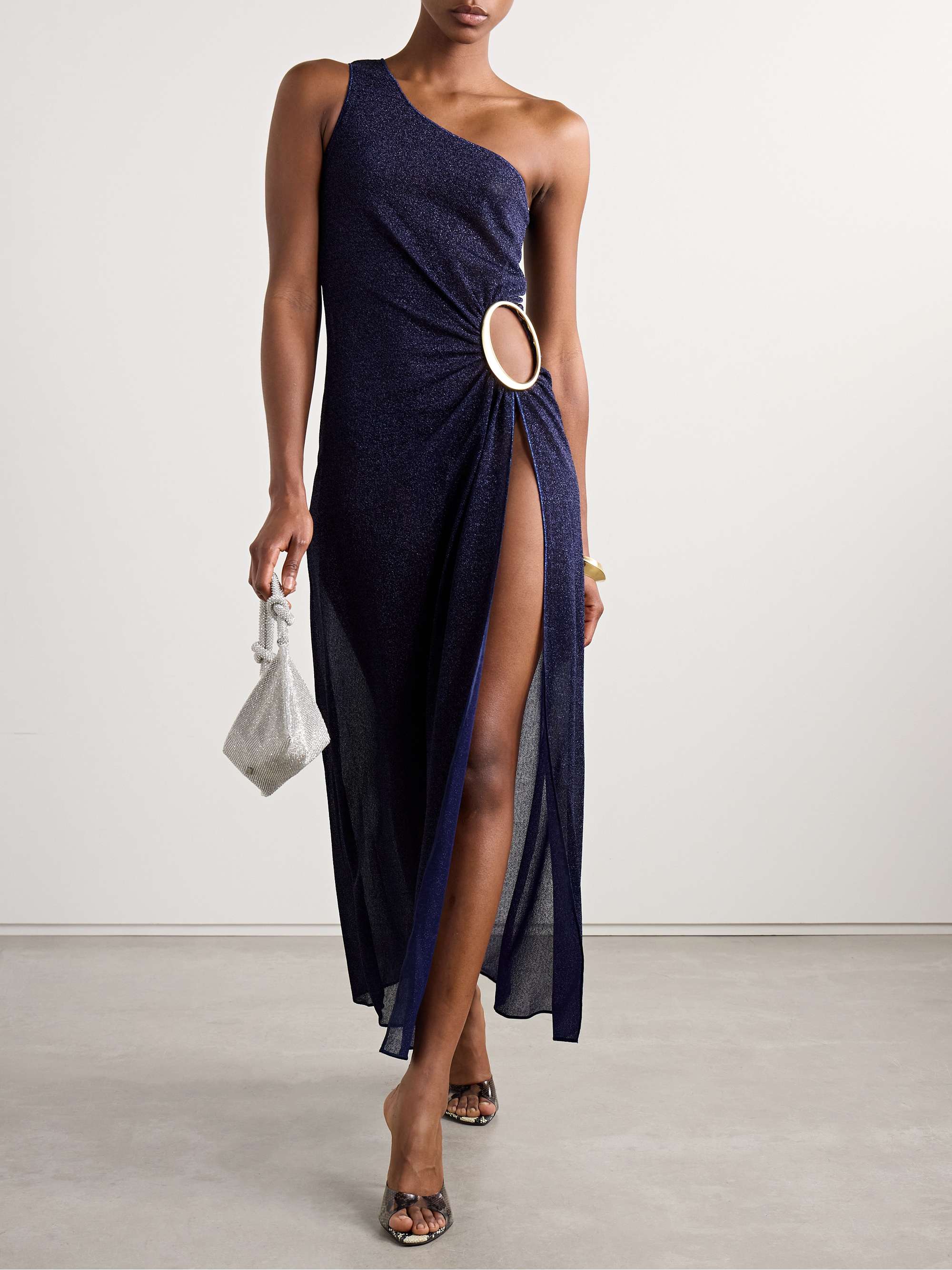Lumière one-shoulder cutout metallic stretch-knit maxi dress view