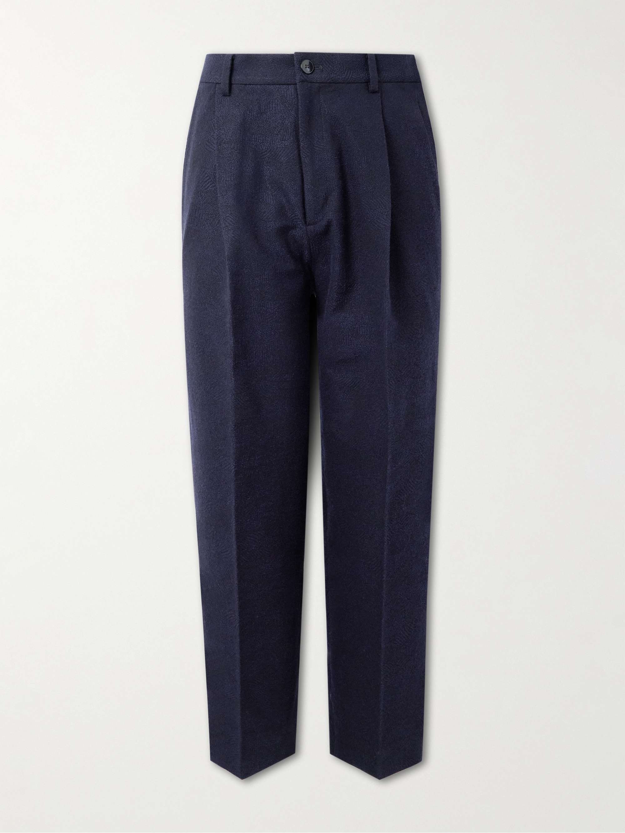 Straight-Leg Pleated Jacquard Cotton and Wool-Blend Suit Trousers hero visual