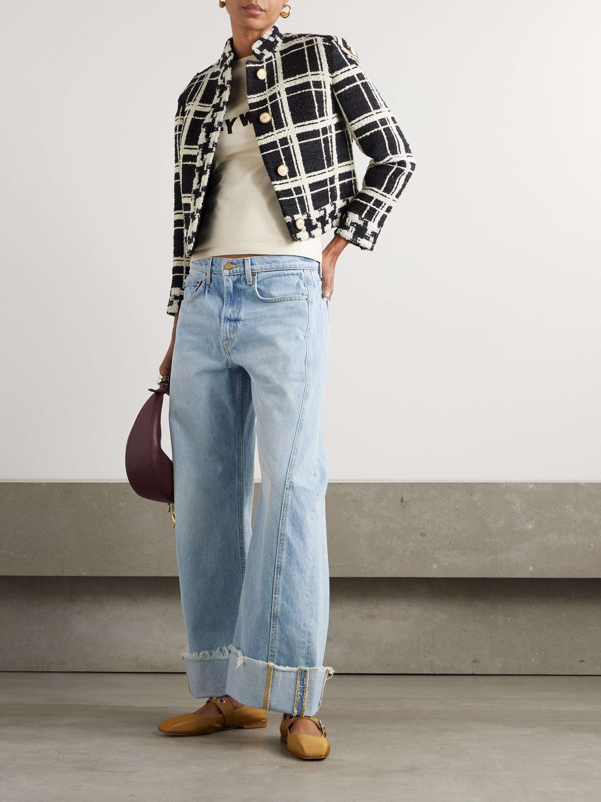 Relaxed Cuffed Lasso frayed paneled mid-rise wide-leg jeans view