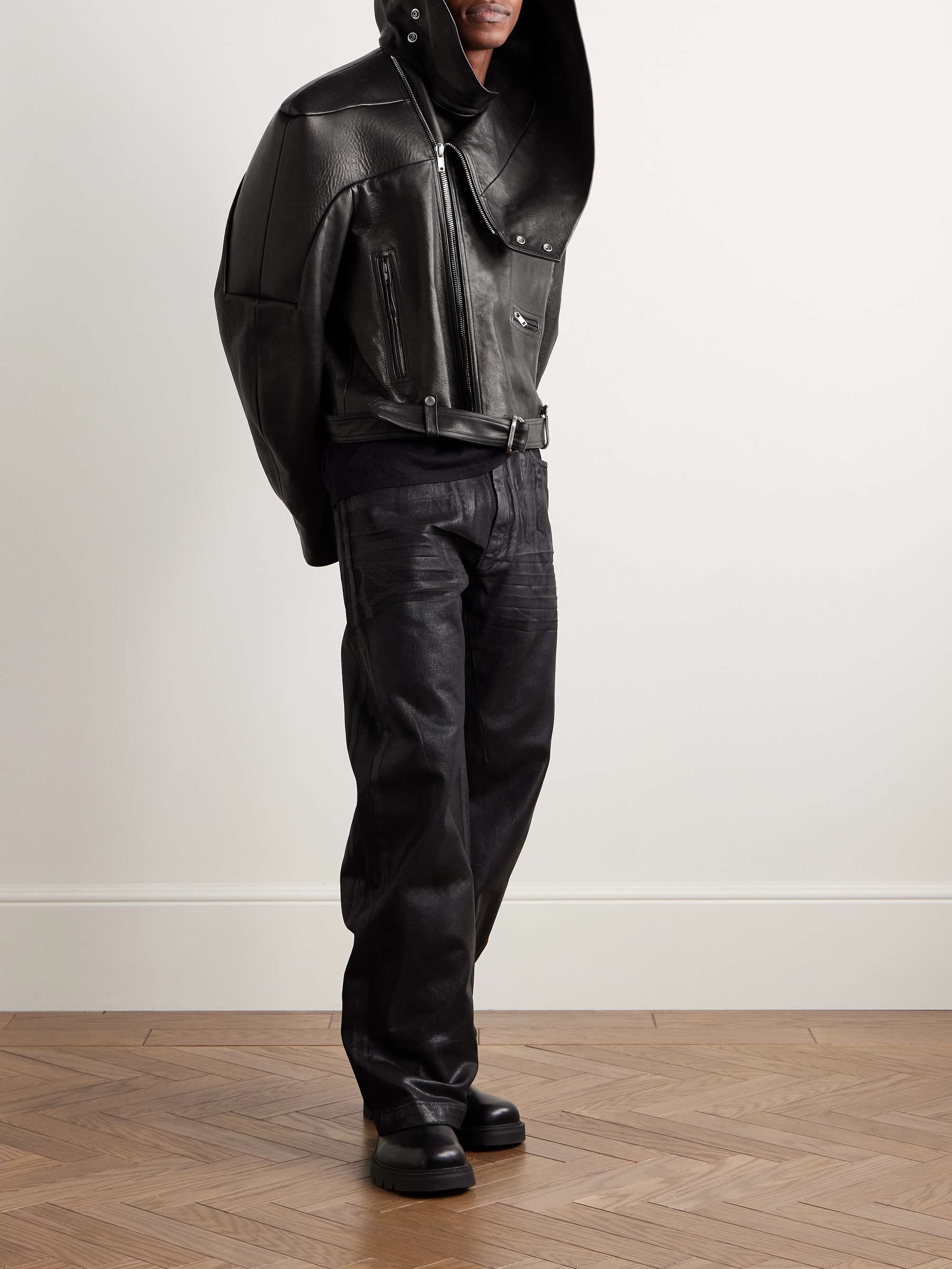Stooges Cropped Belted Leather Jacket view