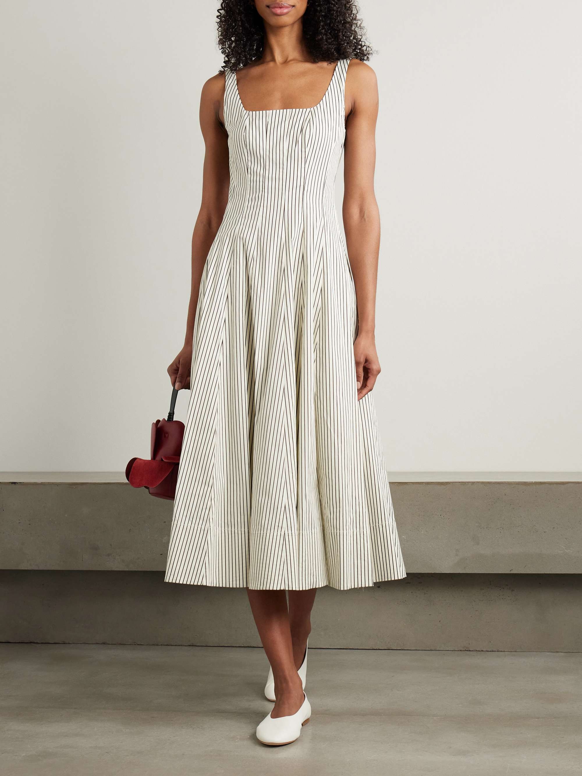 Wells pleated striped cotton-blend poplin midi dress view