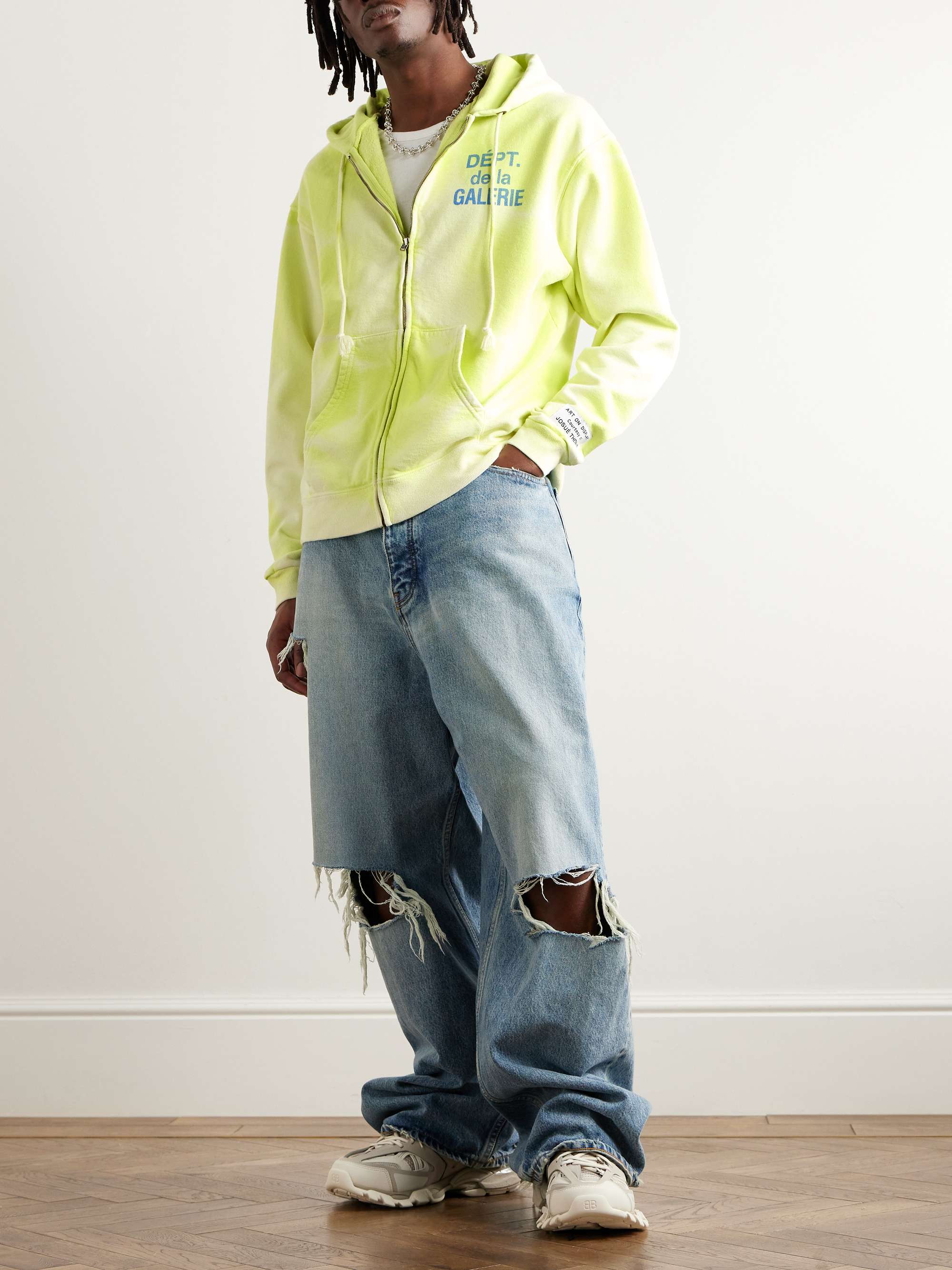 Logo-Print Bleached Cotton-Jersey Zip-Up Hoodie view