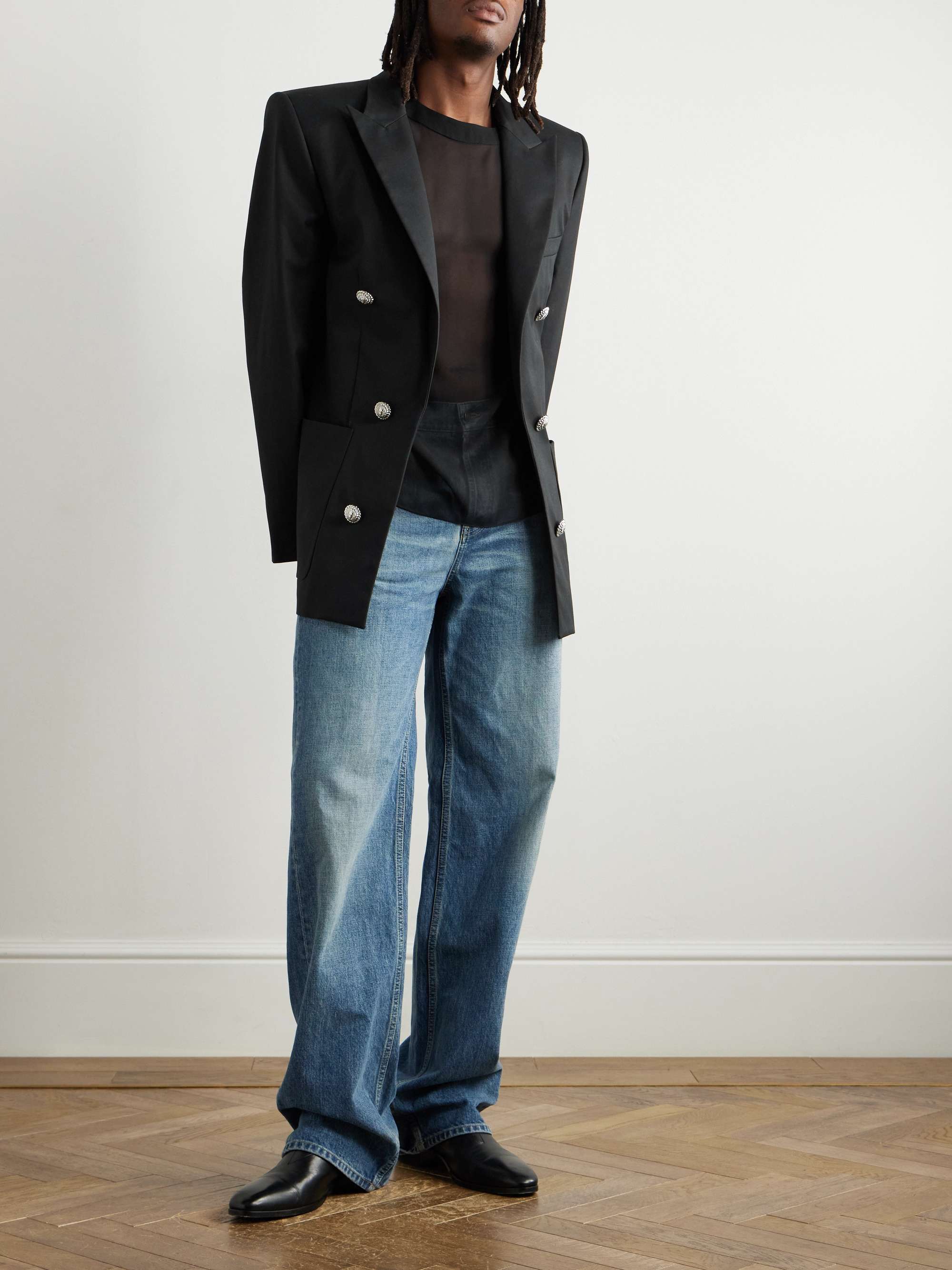 Double-Breasted Cotton-Twill Blazer view
