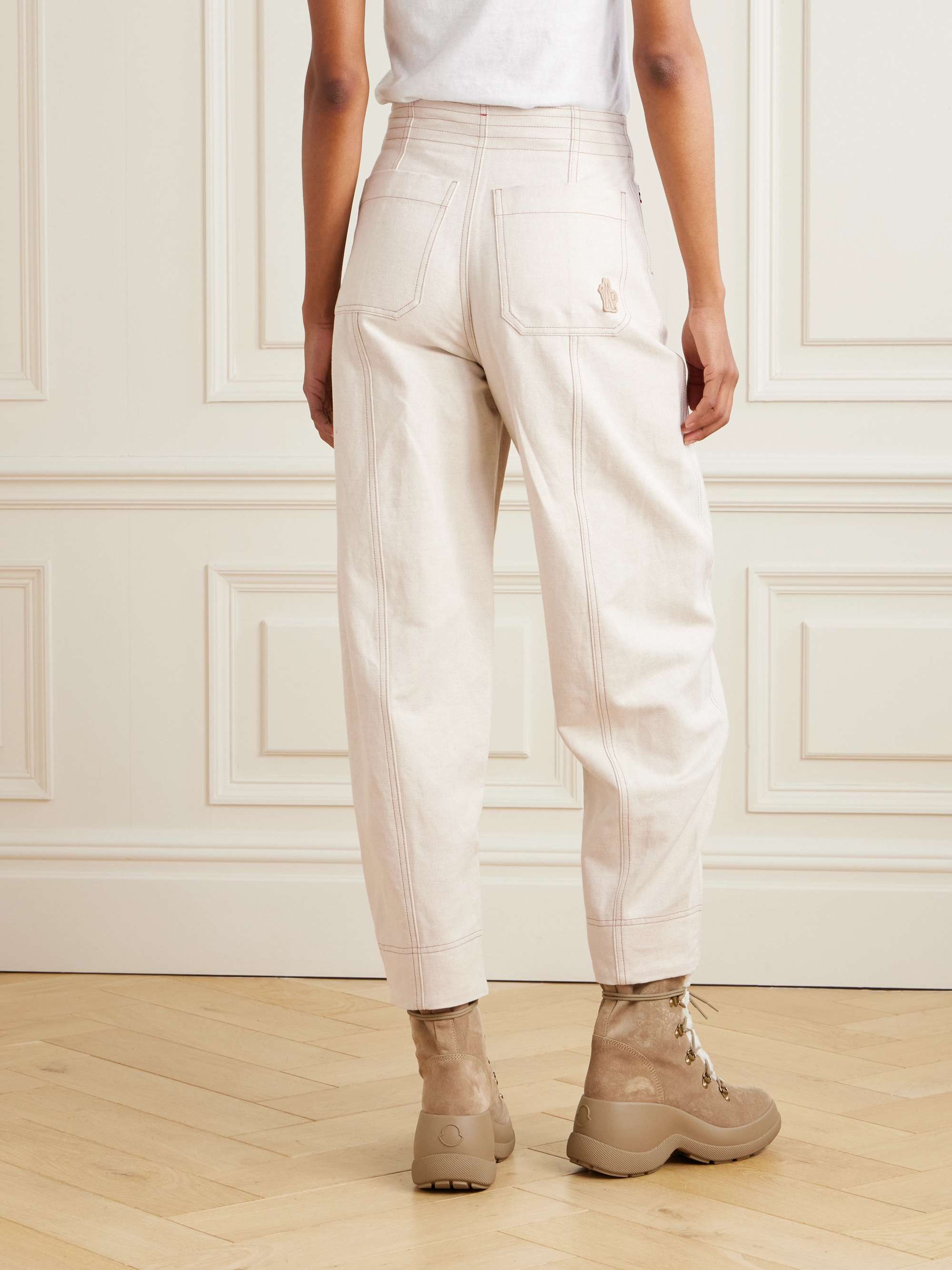 Eyelet-embellished cotton and linen-blend canvas tapered cargo pants view
