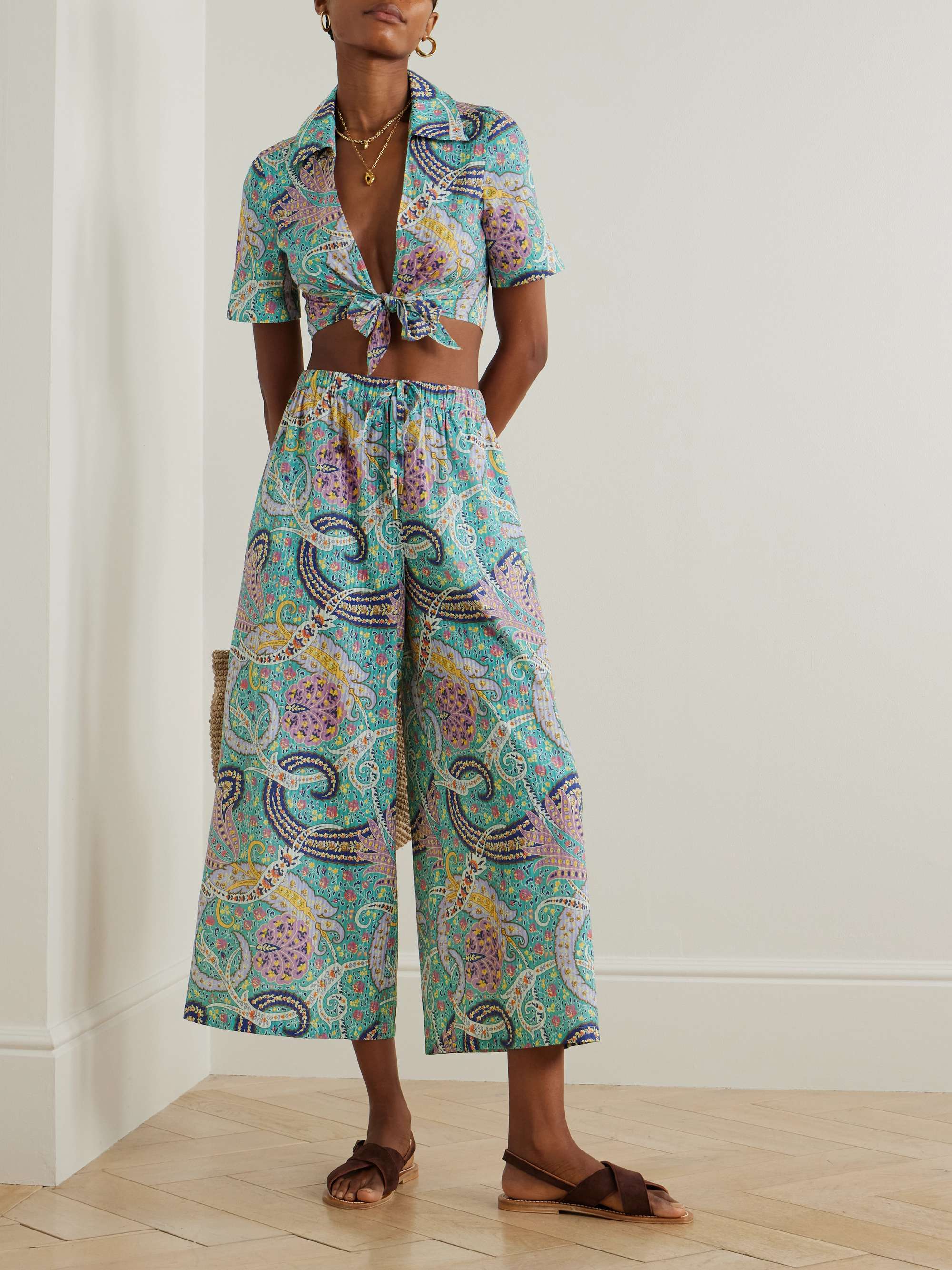 Paisley-print cotton and silk-blend voile wide-leg pants view