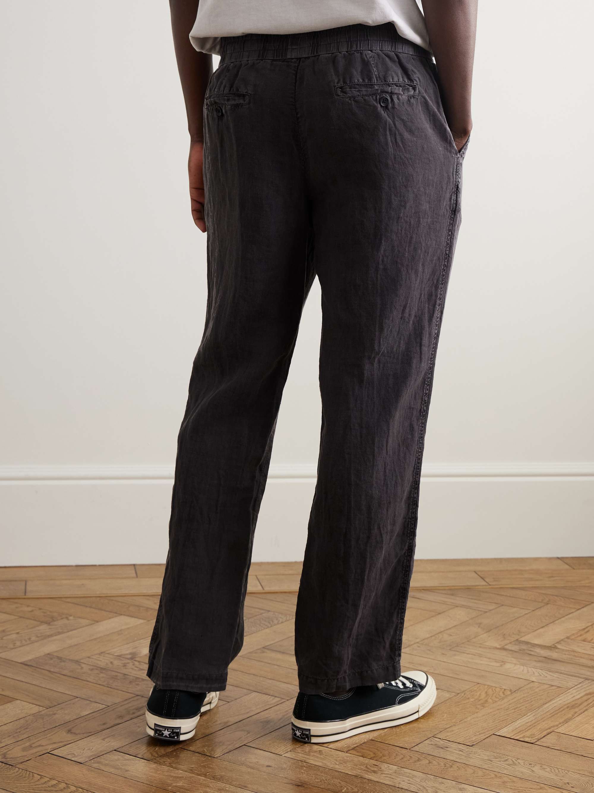 Straight-Leg Garment-Dyed Linen Drawstring Trousers view