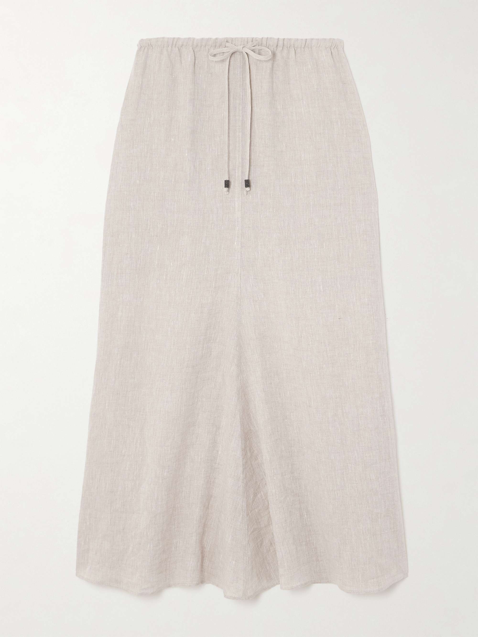 Bead-embellished linen midi skirt hero visual