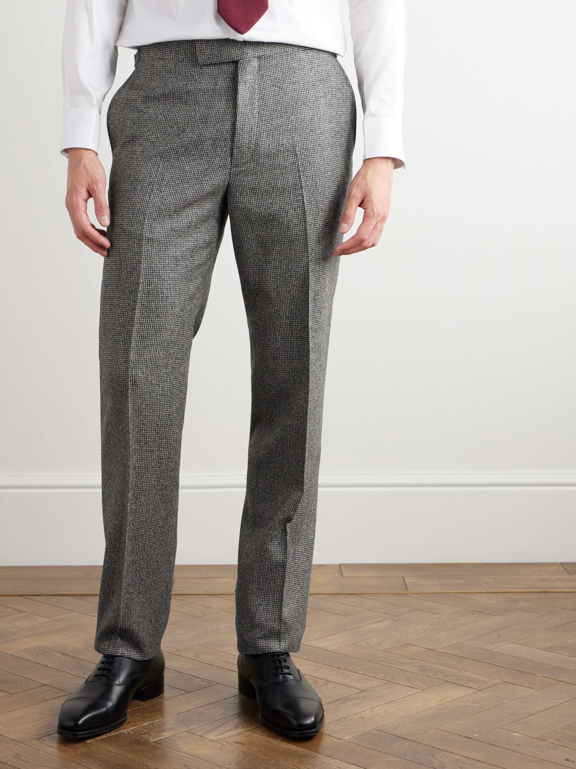 Slim-Fit Straight-Leg Houndstooth Wool Suit Trousers view