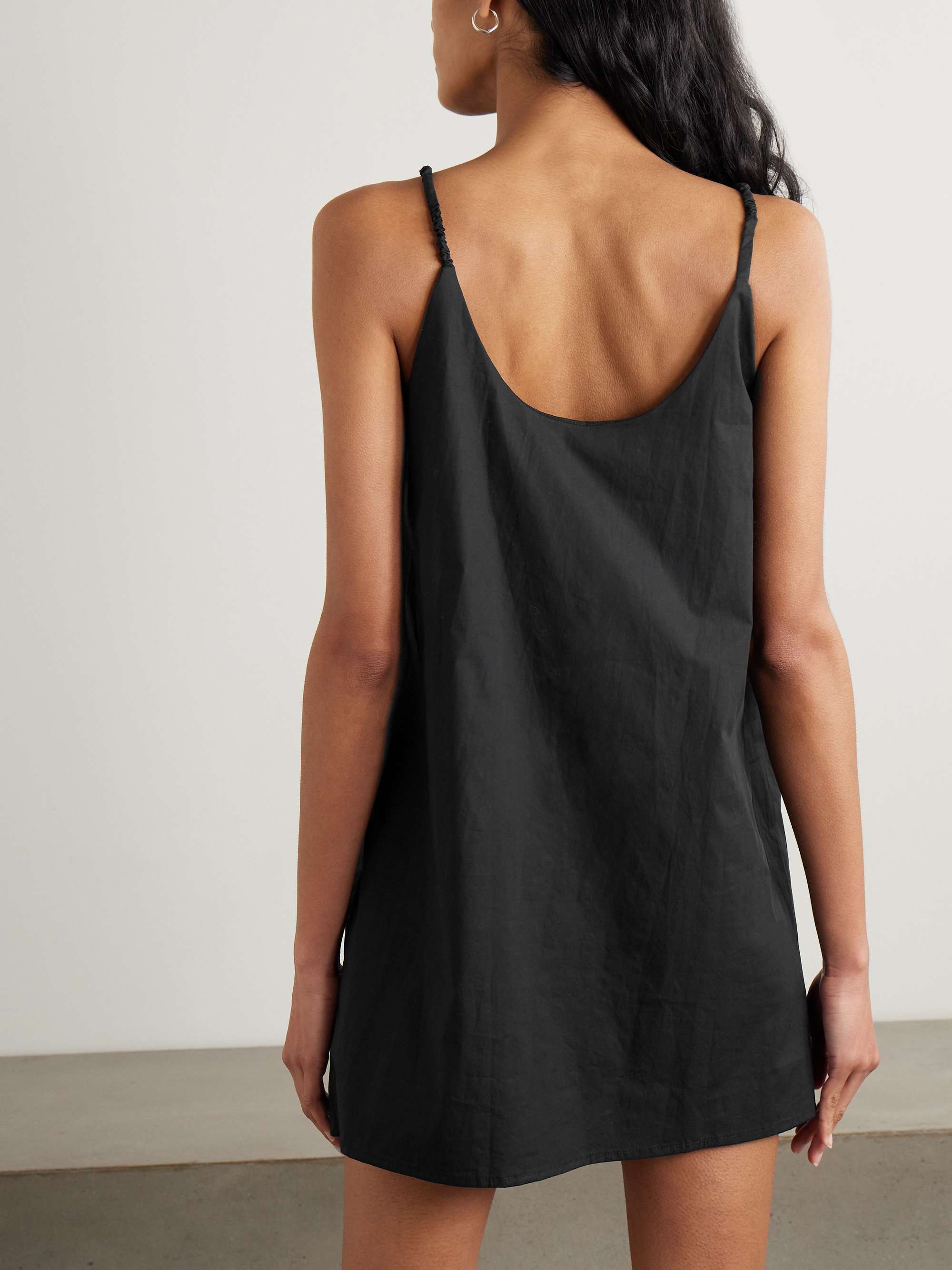 Tie-detailed gathered organic cotton-poplin mini dress view