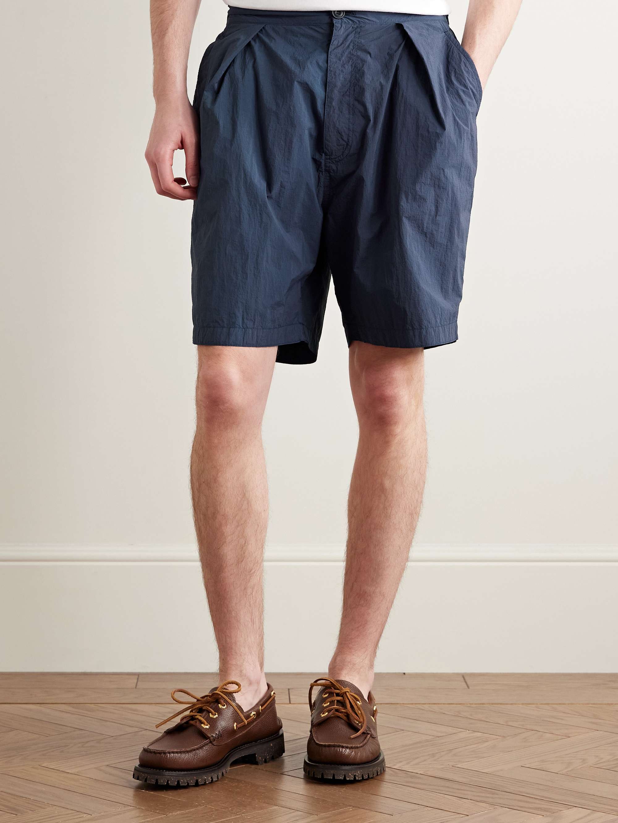 Tapered Pleated Indigo-Dyed Nylon Shorts view