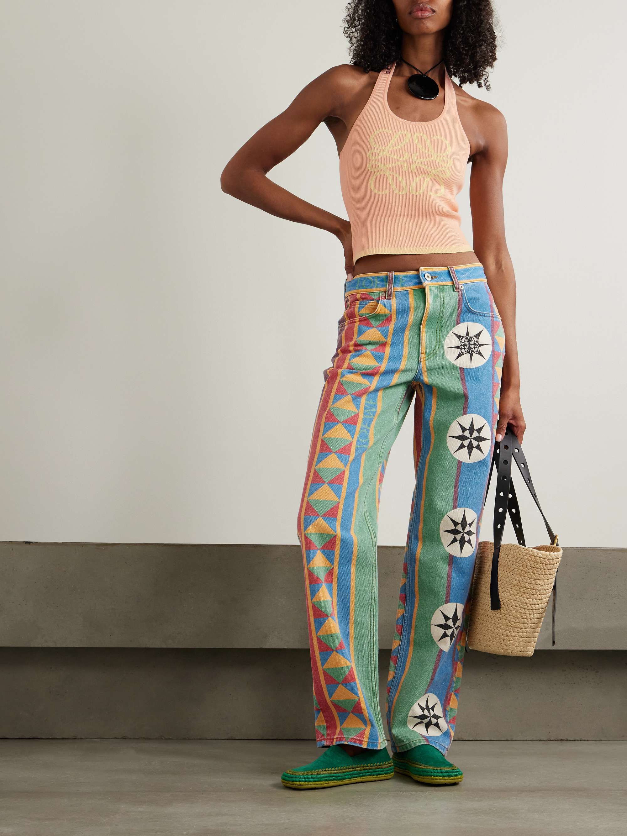 + Paula's Ibiza cropped jacquard-woven ribbed stretch-jersey halterneck top view