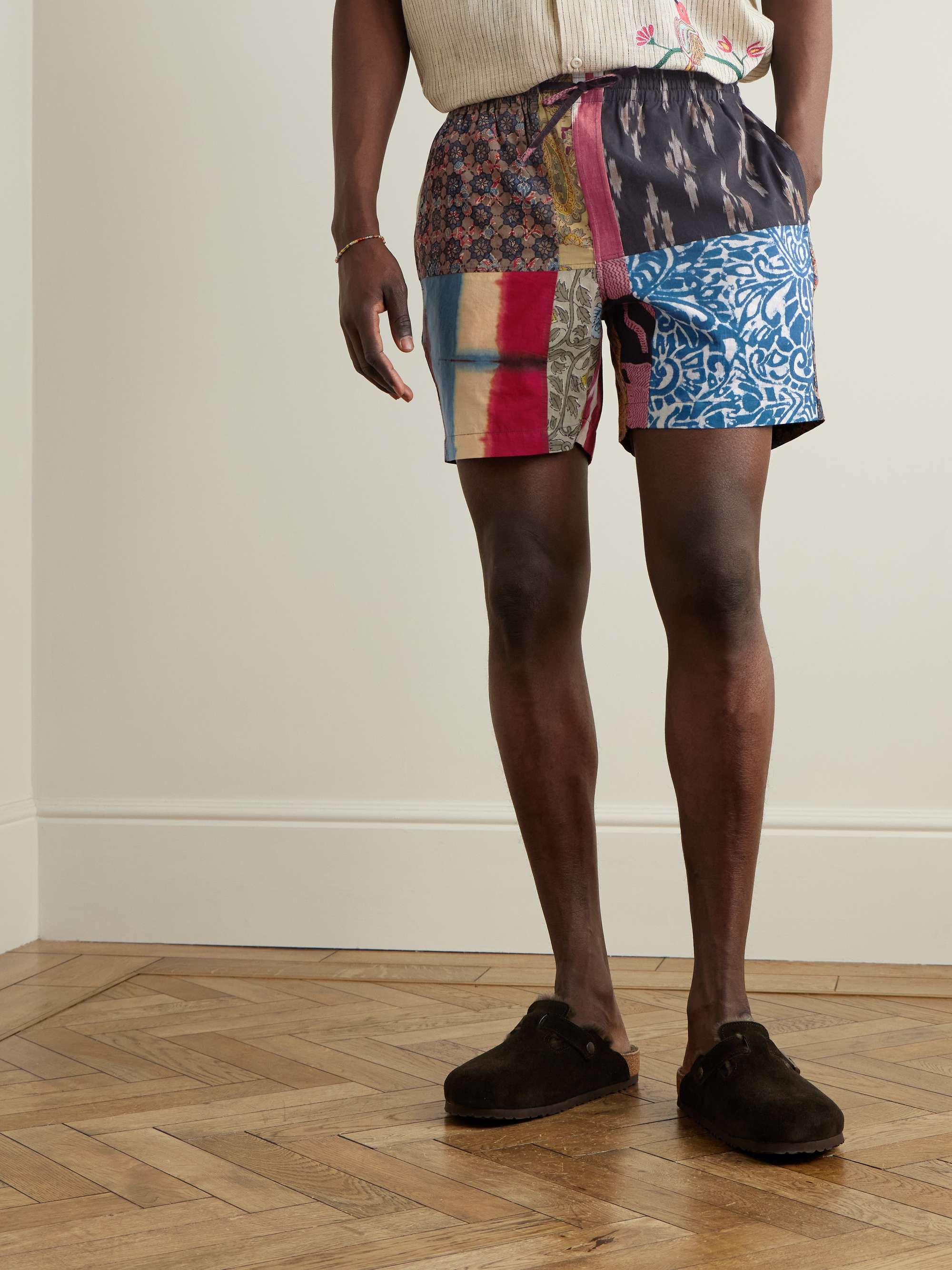 Olbia Patchwork Printed Cotton Drawstring Shorts view