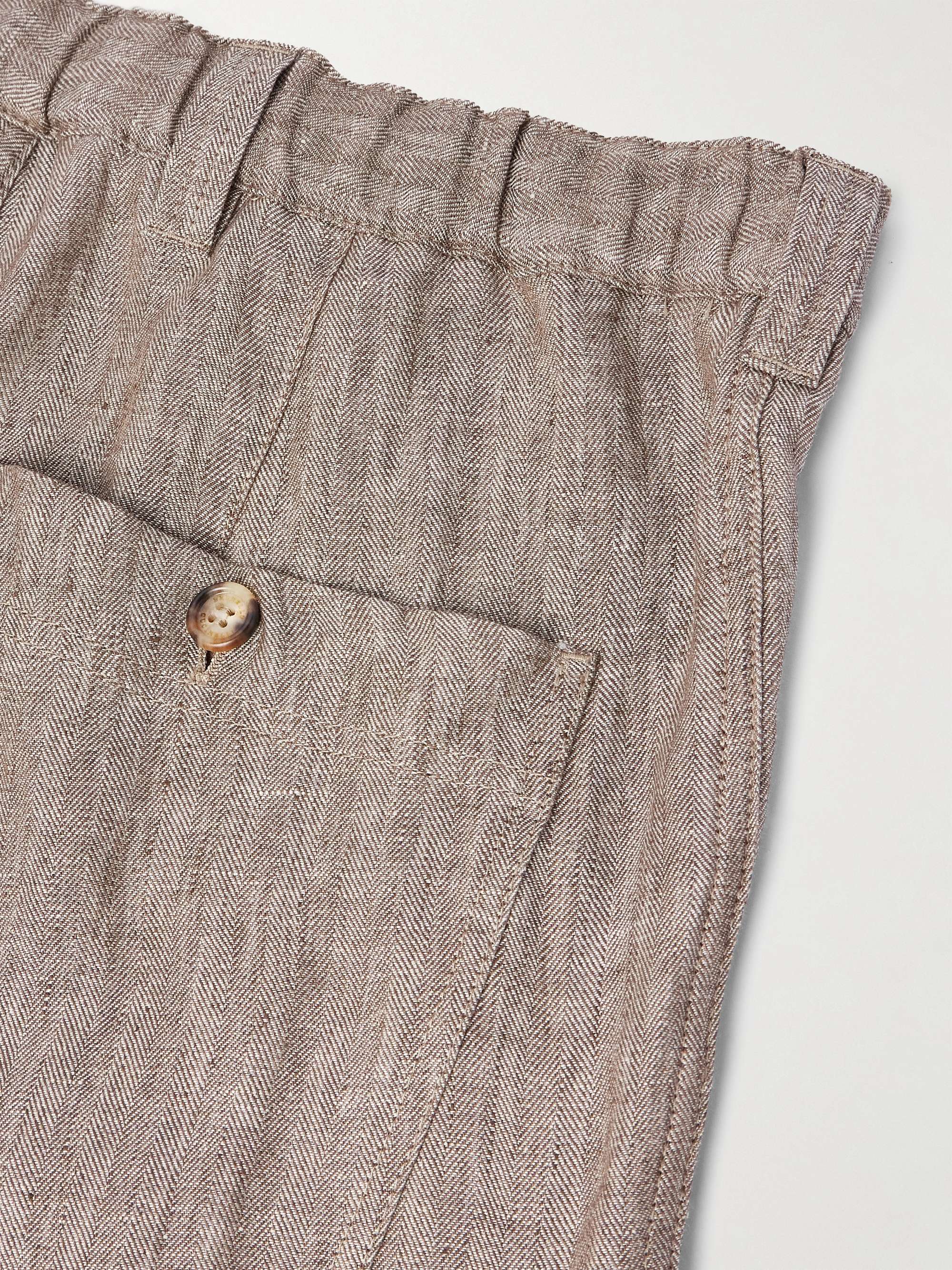 Straight-Leg Herringbone Linen Trousers view