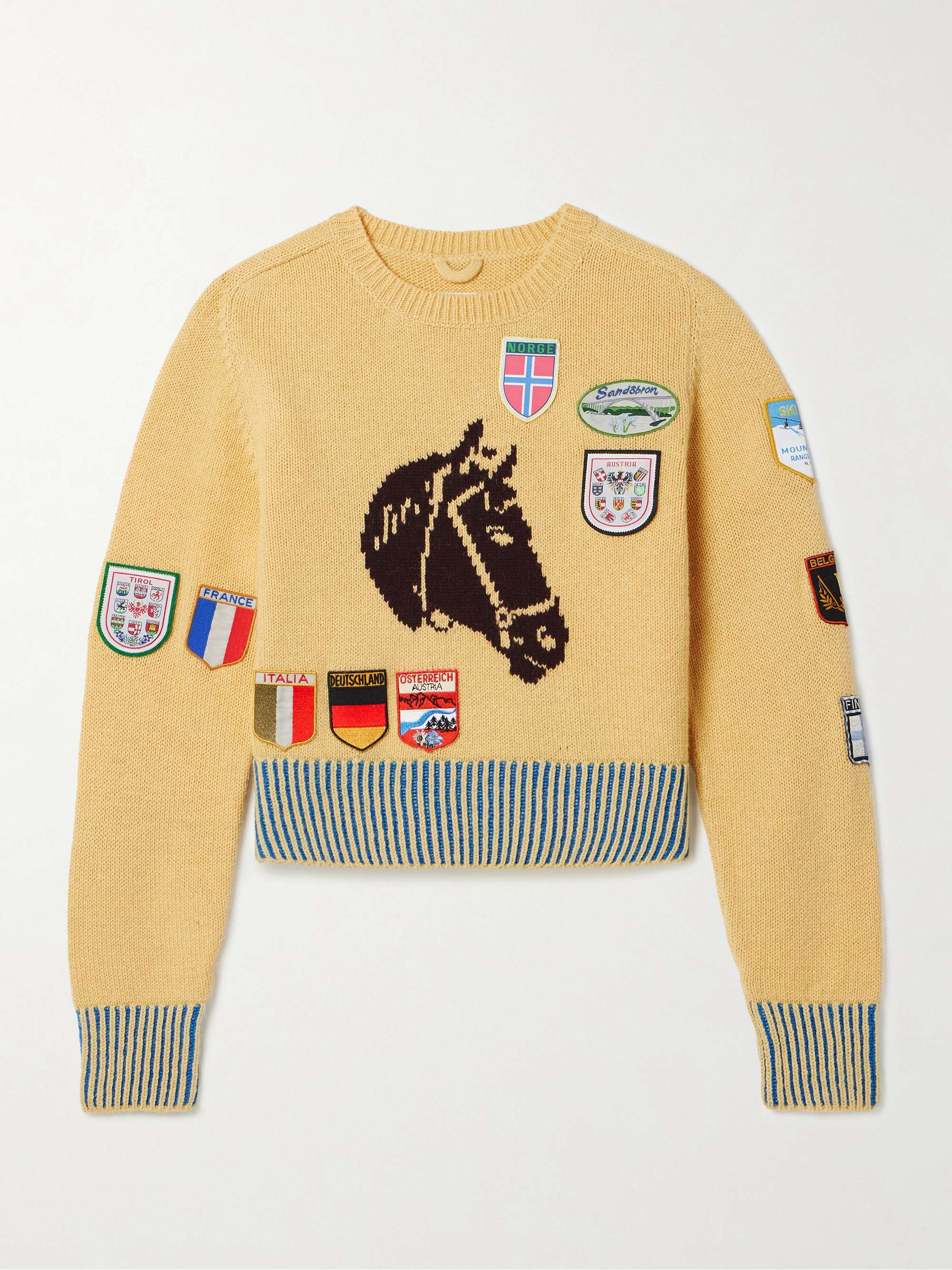 Cropped appliquéd intarsia alpaca and merino wool-blend sweater hero visual