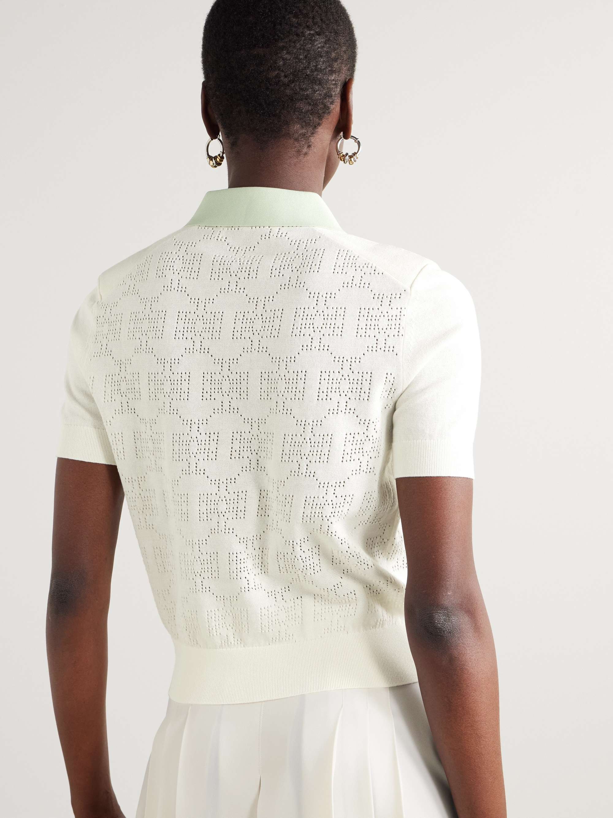 Two-tone pointelle-knit cotton-blend polo shirt view