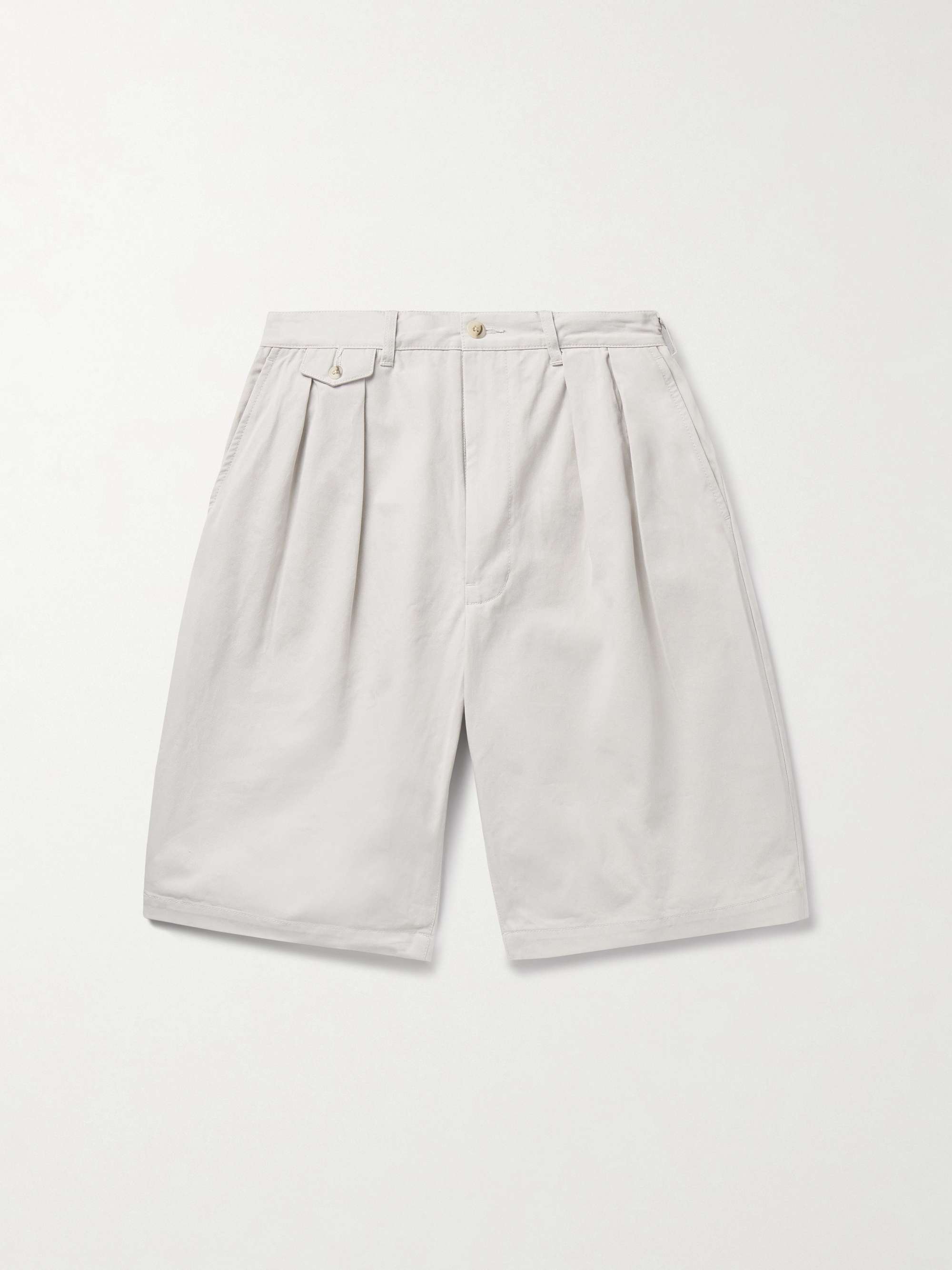 Wide-Leg Pleated Cotton-Twill Shorts hero visual