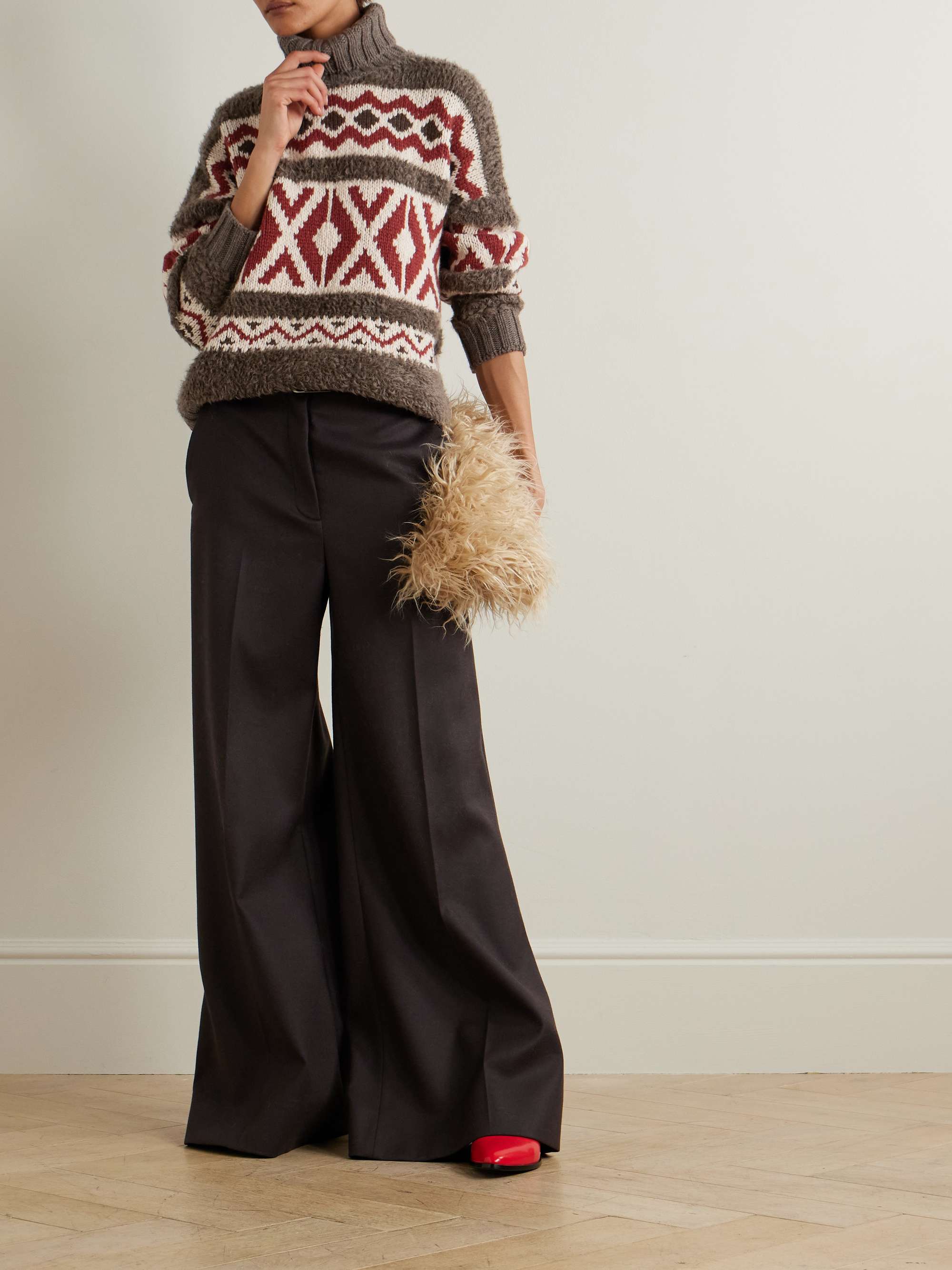 Paneled jacquard-knit wool and cashmere-blend and mohair-blend turtleneck sweater view
